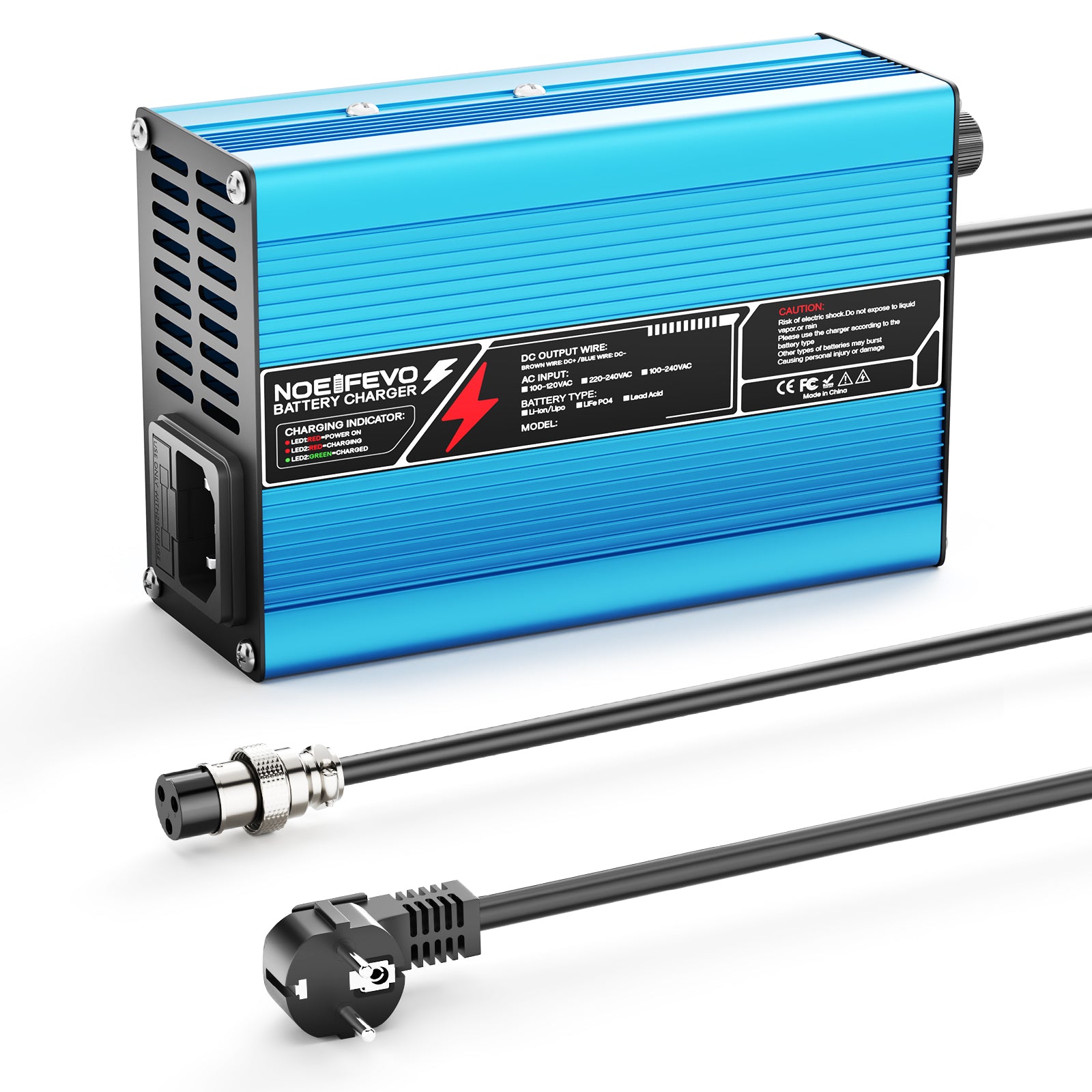 NOEIFEVO 12,6V 5A 6A 7A 8A 10A Lithium-Ladegerät für 3S 11,1V Li-Ion Lipo-Batterien,  Kühlventilator, automatischer Abschaltung（BLUE）