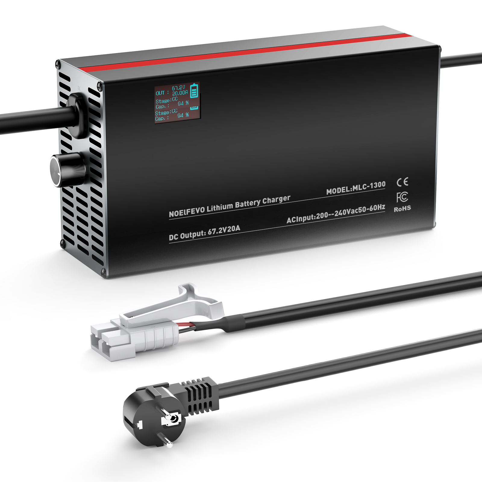 NOEIFEVO 67,2V 2-20A Lithium-Batterijlader voor 59.2V 60V 16S Lithium-Li-Ion-Lipo-batterij, LCD-display, instelbare stroom, lader voor E-bike, scooter, elektromotorfiets
