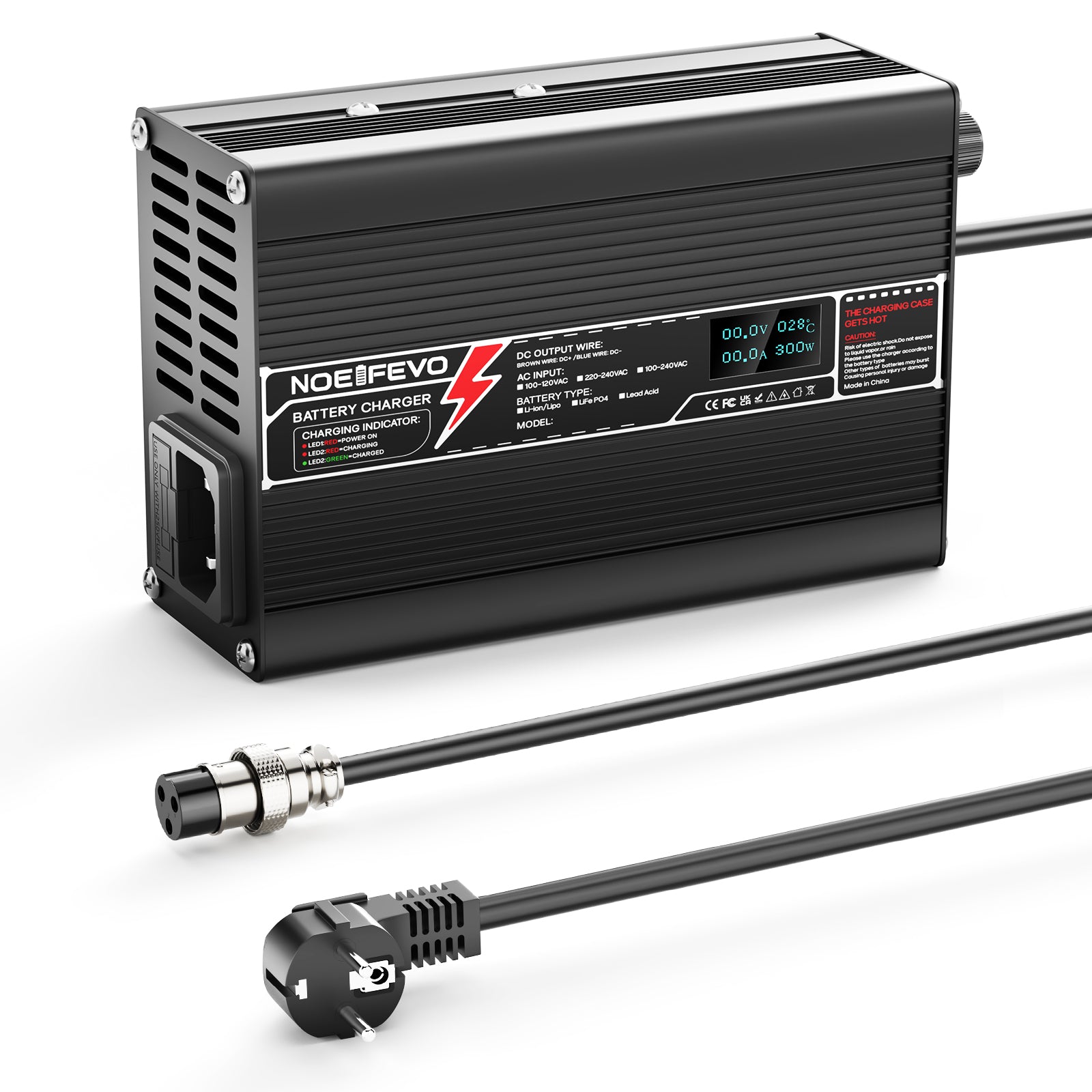 NOEIFEVO 16.8V 10A Lithium-Lader voor 4S 14.8V Li-Ion Lipo-batterijen, met LCD-scherm, koelventilator, automatische uitschakeling.