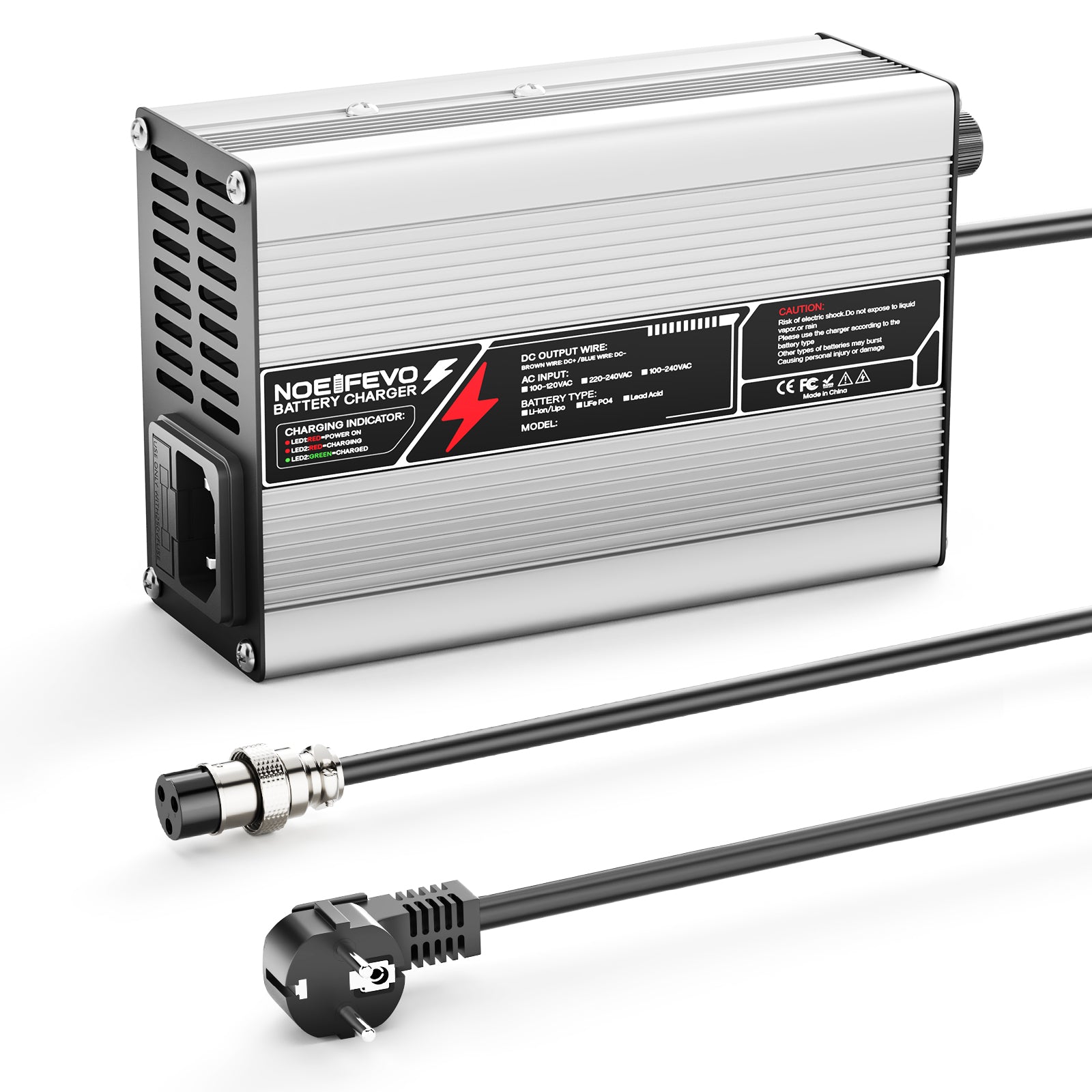 NOEIFEVO 37,8V  2A 3A 3.5A 4A Lithium-lader til 9S 33,3V Li-Ion Lipo-batterier, med kølevifte, automatisk slukning