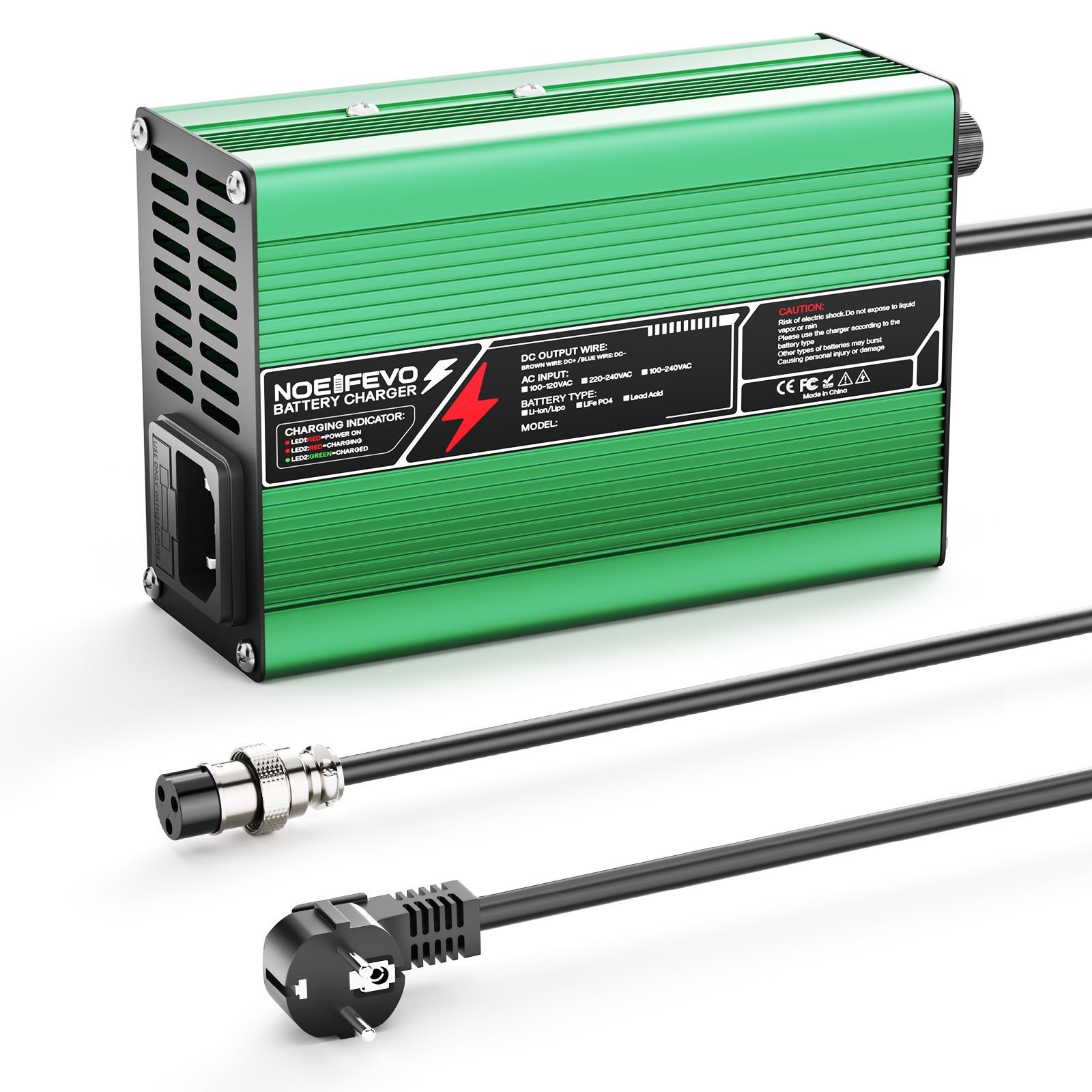 NOEIFEVO 21V 5A Lithium-Ladegerät für 5S 18.5V Li-Ion Lipo-Batterien, Kühlventilator, automatischer Abschaltung(GREEN)