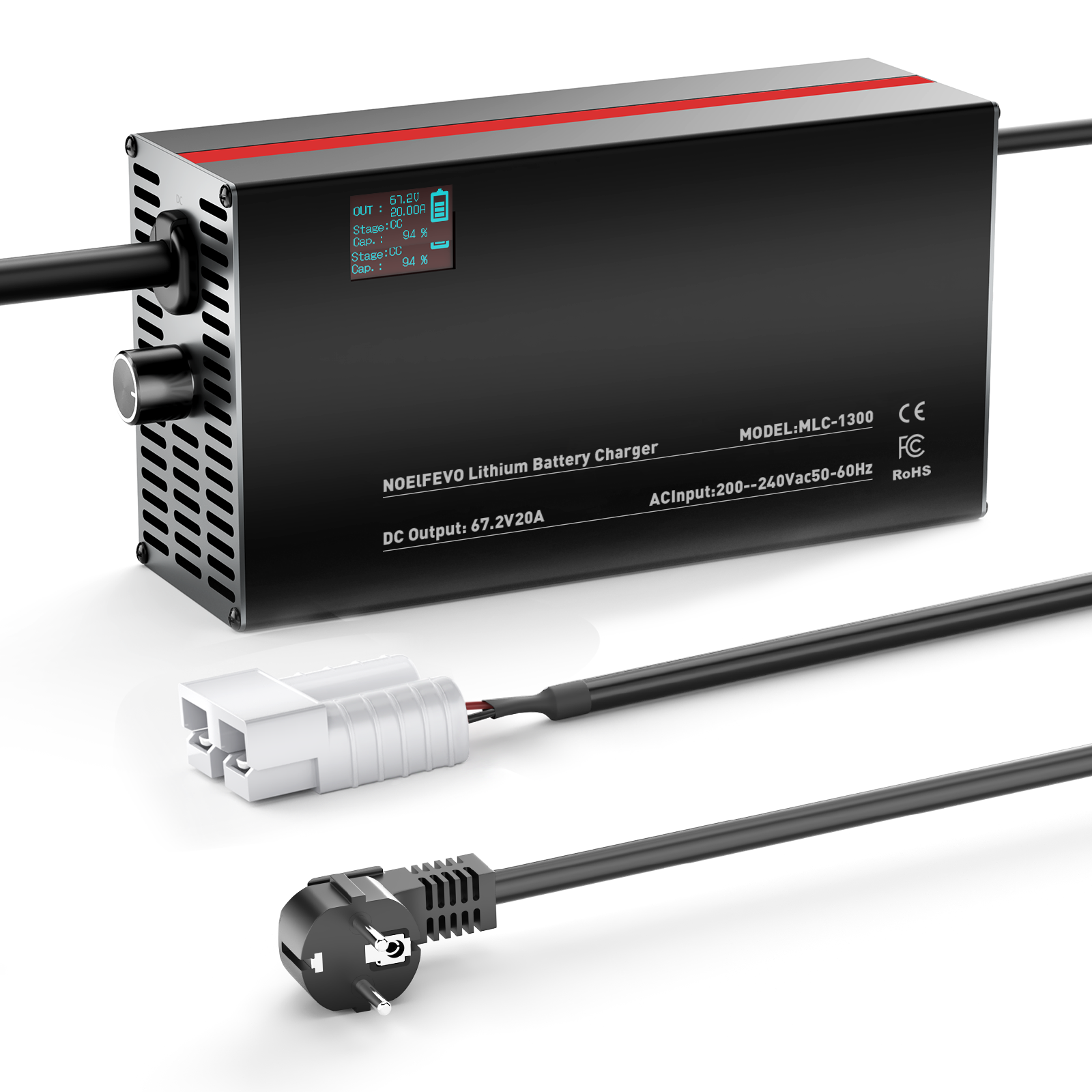 NOEIFEVO 67,2V 2-20A Lithium-Batterijlader voor 59.2V 60V 16S Lithium-Li-Ion-Lipo-batterij, LCD-display, instelbare stroom, lader voor E-bike, scooter, elektromotorfiets