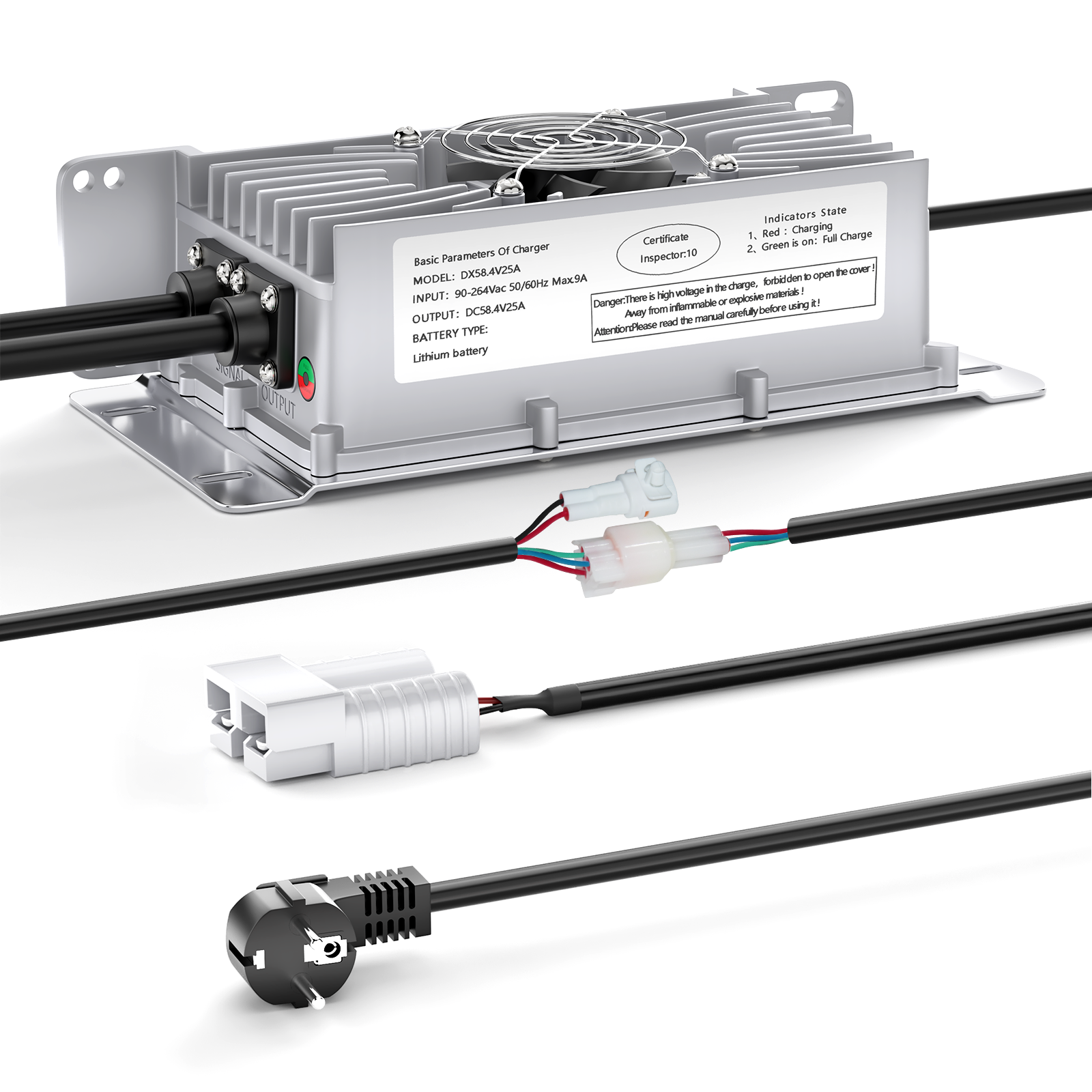 NOEIFEVO 48V 25A Nabíjačka batérií Lithium-Lifepo4, nabíjacie napätie 58,4V pre batériu 48V (51,2V) 16S, vodeodolná, aktivácia BMS pri 0V, s uzamykacím káblom pre elektrické vozidlá, elektrobicykle a golfové vozíky