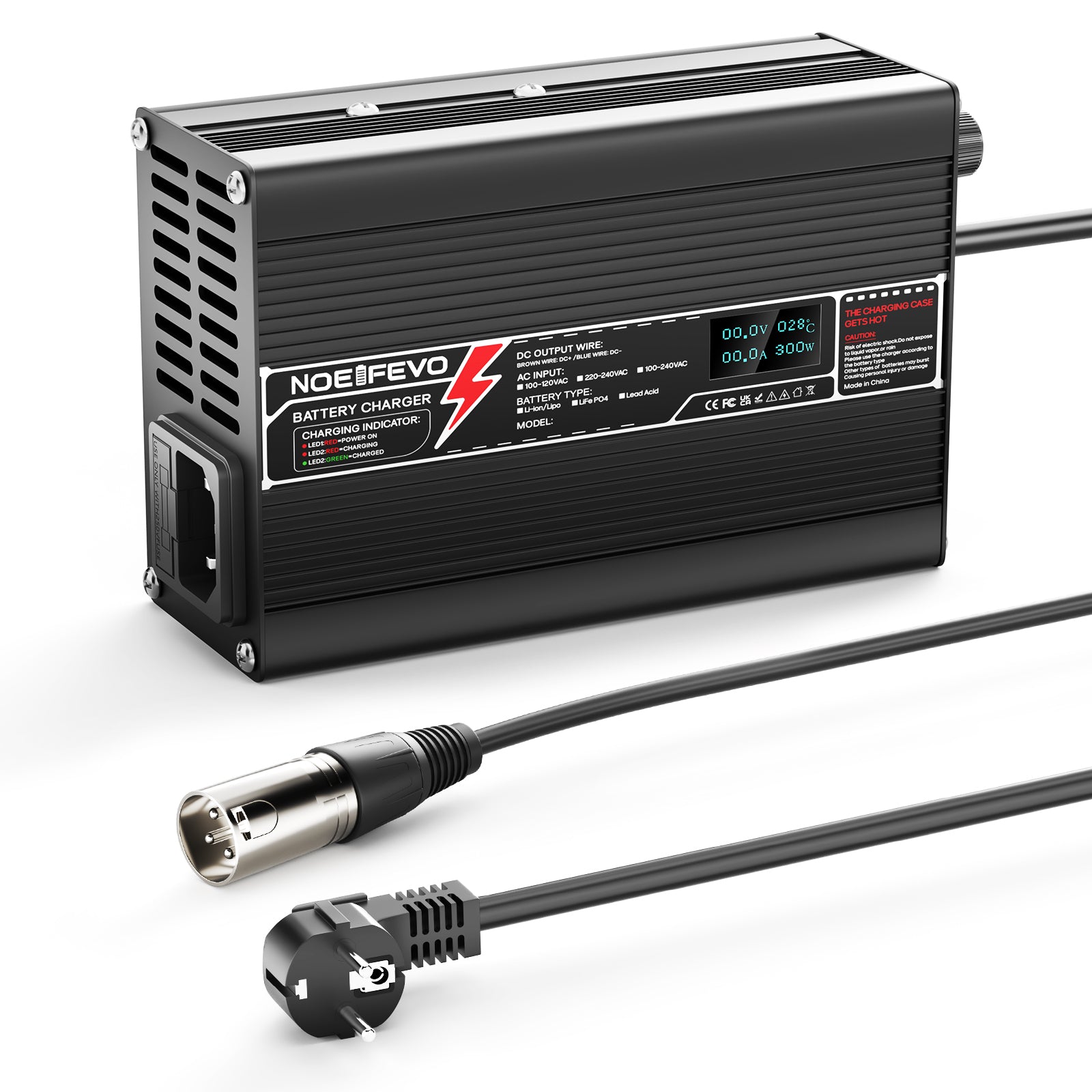 NOEIFEVO de 29.4V 2A  litio de Cargador para baterías Li-Ion Lipo de 7S 25.9V, con pantalla LCD, ventilador de enfriamiento y apagado automático