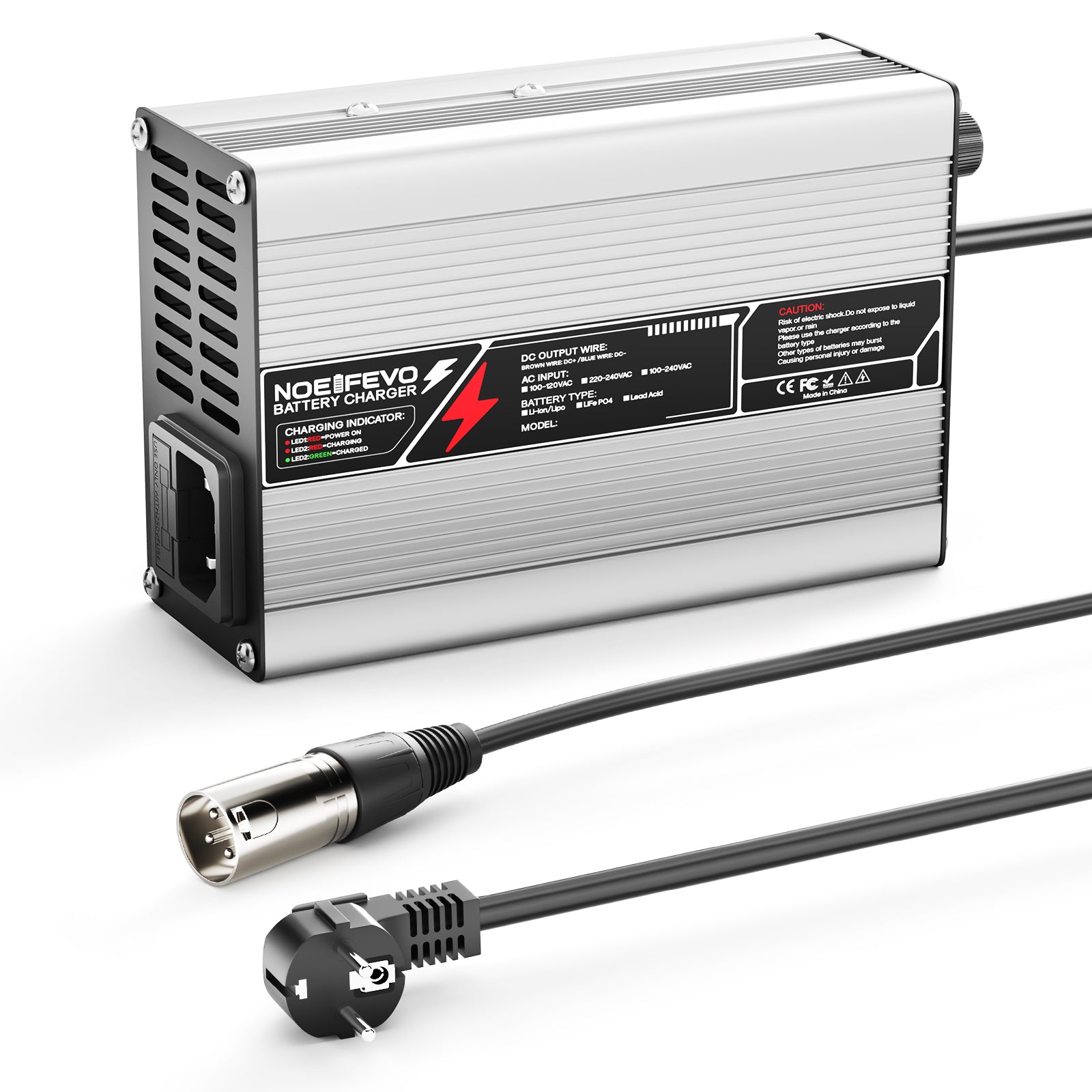 NOEIFEVO 58.8V 3A Carregador de Lítio para Baterias Li-Ion Lipo 14S 51.8V, Ventilador de Resfriamento, Desligamento Automático