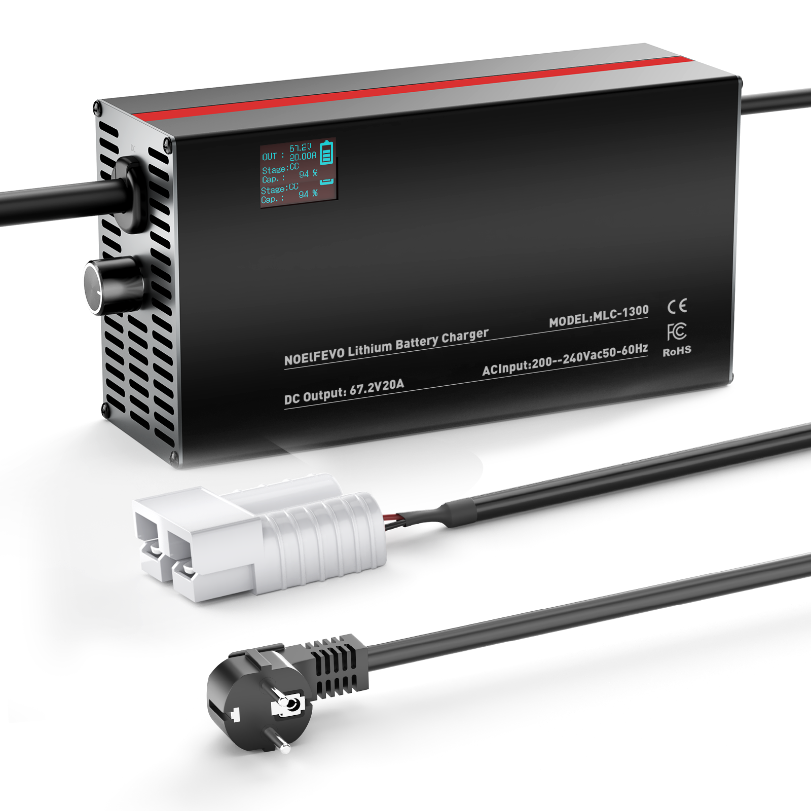NOEIFEVO 67,2V 2-20A Lithium-Batterijlader voor 59.2V 60V 16S Lithium-Li-Ion-Lipo-batterij, LCD-display, instelbare stroom, lader voor E-bike, scooter, elektromotorfiets