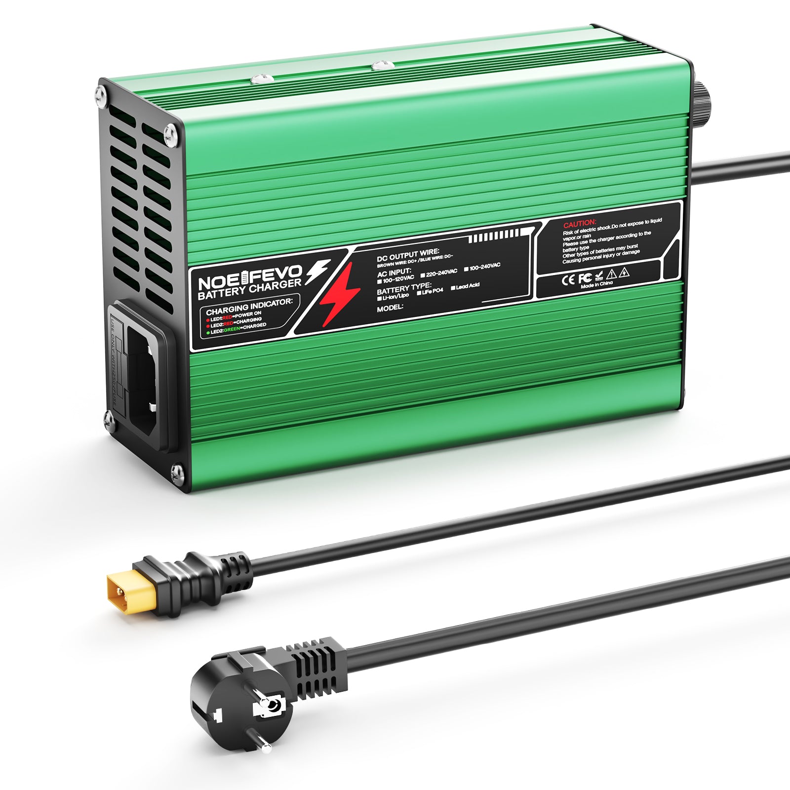 NOEIFEVO 54.6V 2A 2.5A 3A Lithium-Ladegerät für 13S 48.1V Li-Ion Lipo-Batterien, Kühlventilator, automatischer Abschaltung (GREEN)