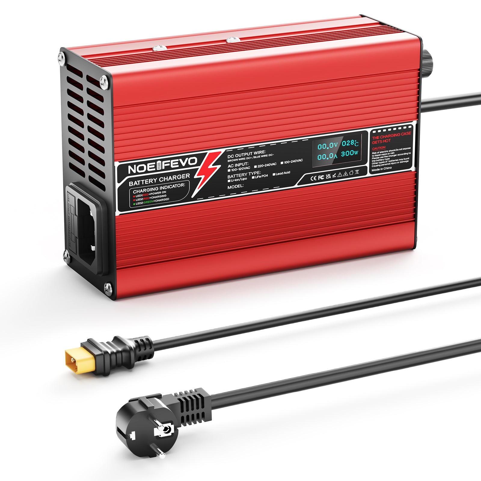 NOEIFEVO 12,6V 10A Lithium-Ladegerät für 3S 11,1V Li-Ion Lipo-Batterien,  Kühlventilator, automatischer Abschaltung(RED)