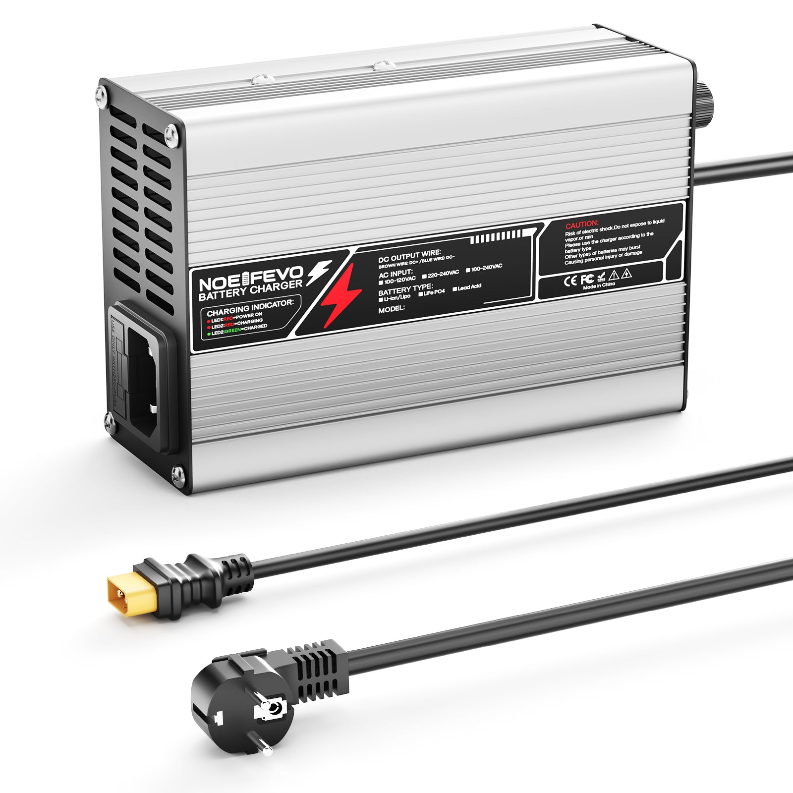 NOEIFEVO 50.4V  2A 2.5A 3A מטען ליתיום עבור סוללות Li-Ion Lipo 12S 44.4V, מאוורר קירור, כיבוי אוטומטי