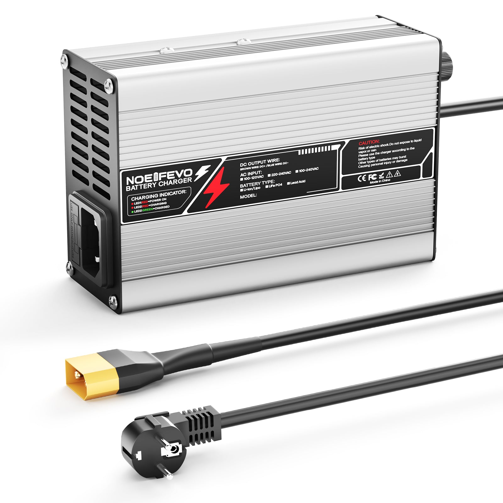 NOEIFEVO 37,8V  2A 3A 3.5A 4A Lithium-lader til 9S 33,3V Li-Ion Lipo-batterier, med kølevifte, automatisk slukning