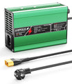 מטען ליתיום NOEIFEVO 33.6V2A 3A 4A 5A עבור סוללות 8S 29.6V Li-Ion Lipo, מאוורר קירור, כיבוי אוטומטי (ירוק).