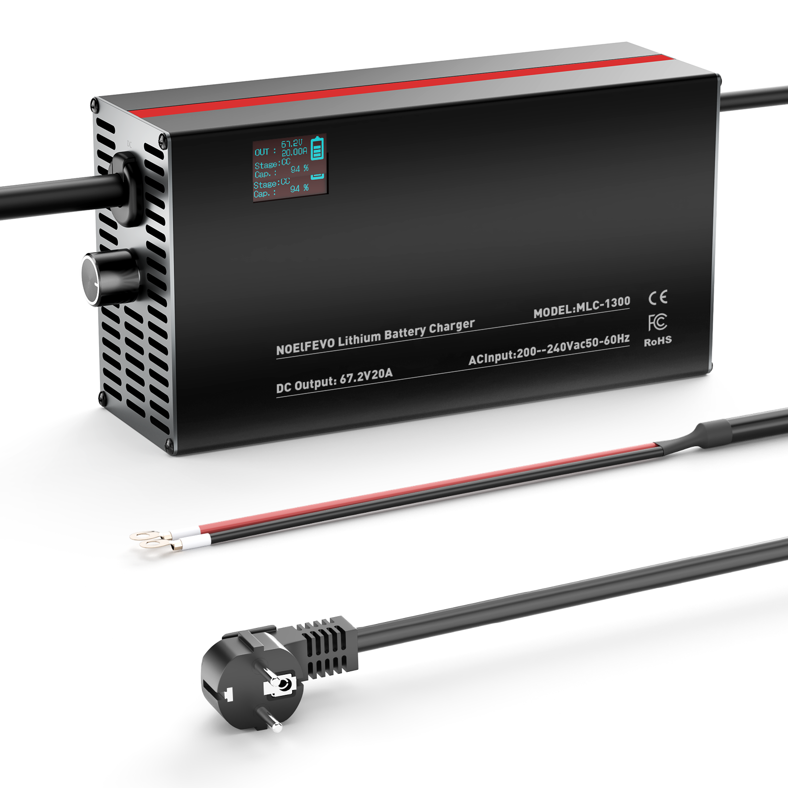 NOEIFEVO 67,2V 2-20A Lithium-Batterijlader voor 59.2V 60V 16S Lithium-Li-Ion-Lipo-batterij, LCD-display, instelbare stroom, lader voor E-bike, scooter, elektromotorfiets