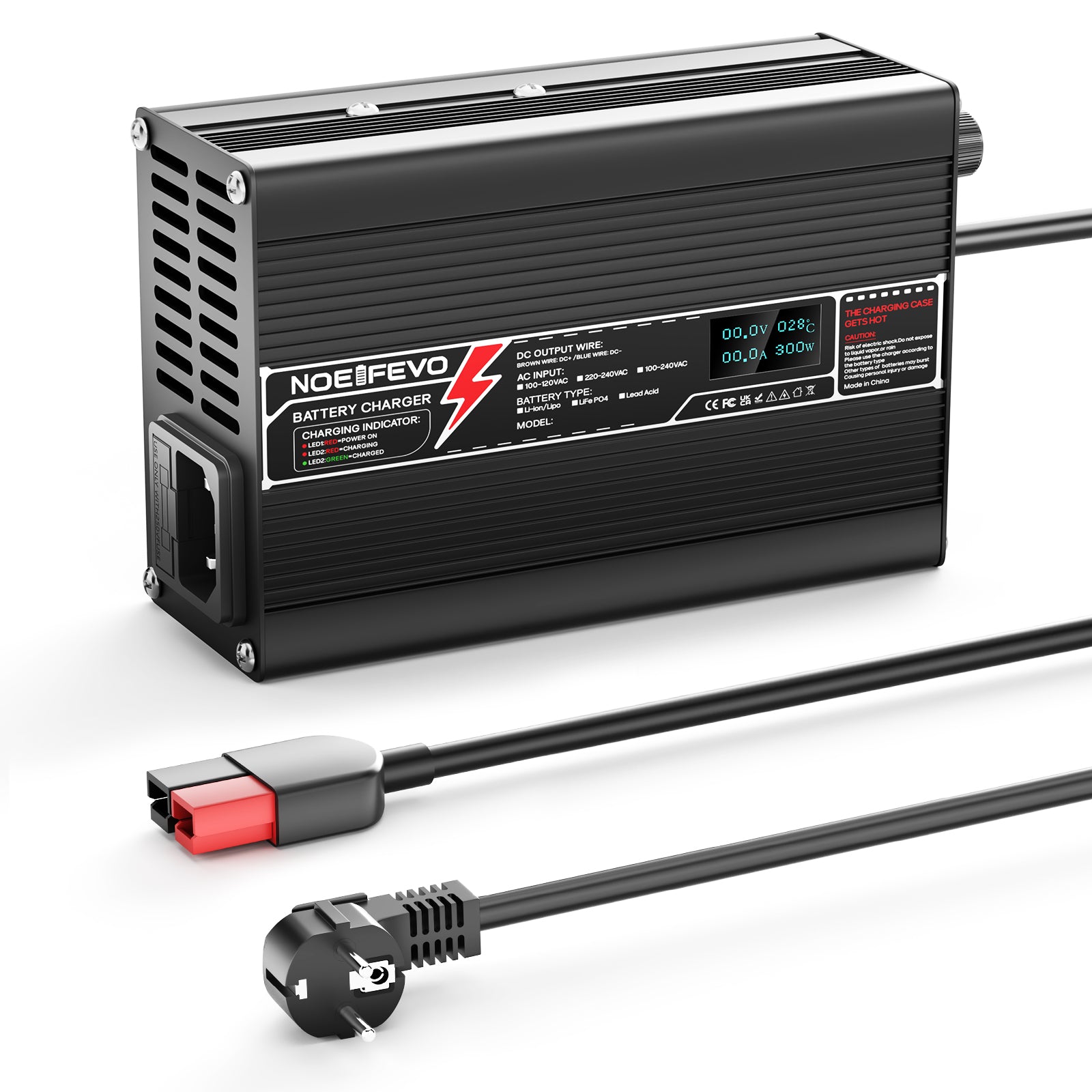 מטען ליתיום NOEIFEVO 29.4V 3A עבור סוללות Li-Ion Lipo 7S 25.9V, עם תצוגת LCD, מאוורר קירור, כיבוי אוטומטי