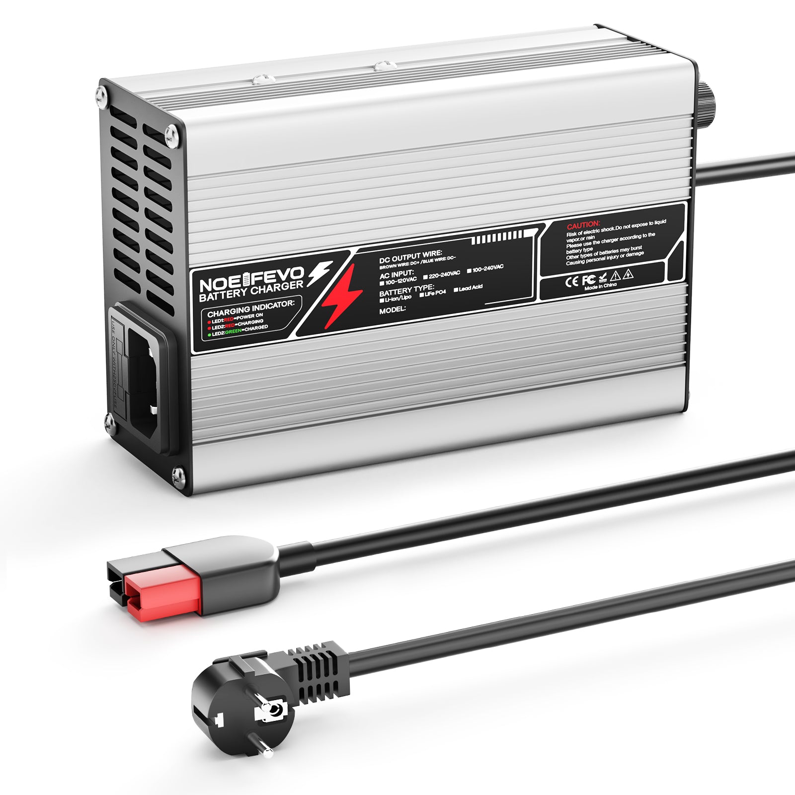 NOEIFEVO 54.6V 2A 2.5A 3A Lithium-lader til 13S 48.1V Li-Ion Lipo-batterier, med køleventilator, automatisk slukning