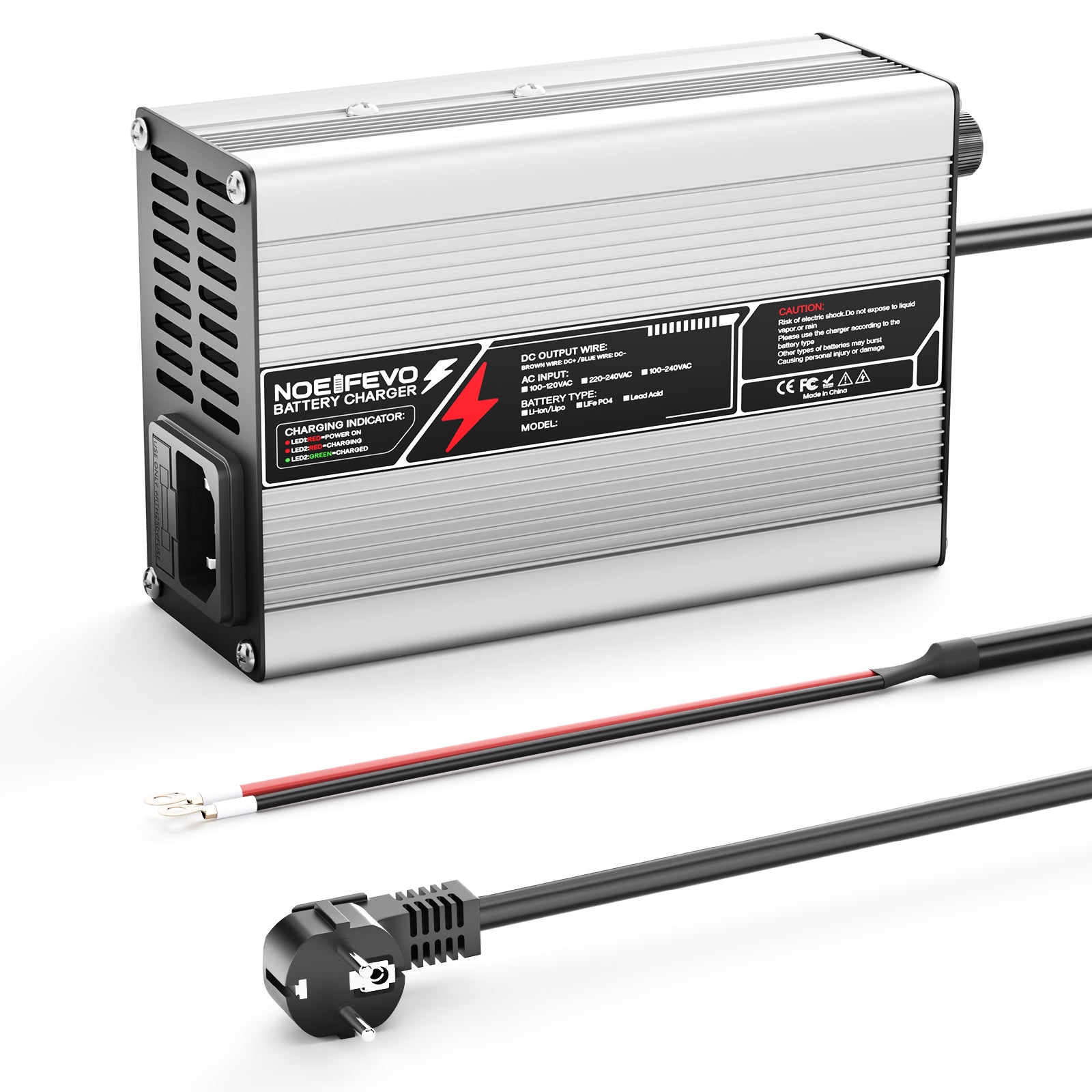 NOEIFEVO 42V 2A 3A 3.5A 4A Lithium-Ladegerät für 10S 37V Li-Ion Lipo-Batterien, Kühlventilator, automatischer Abschaltung