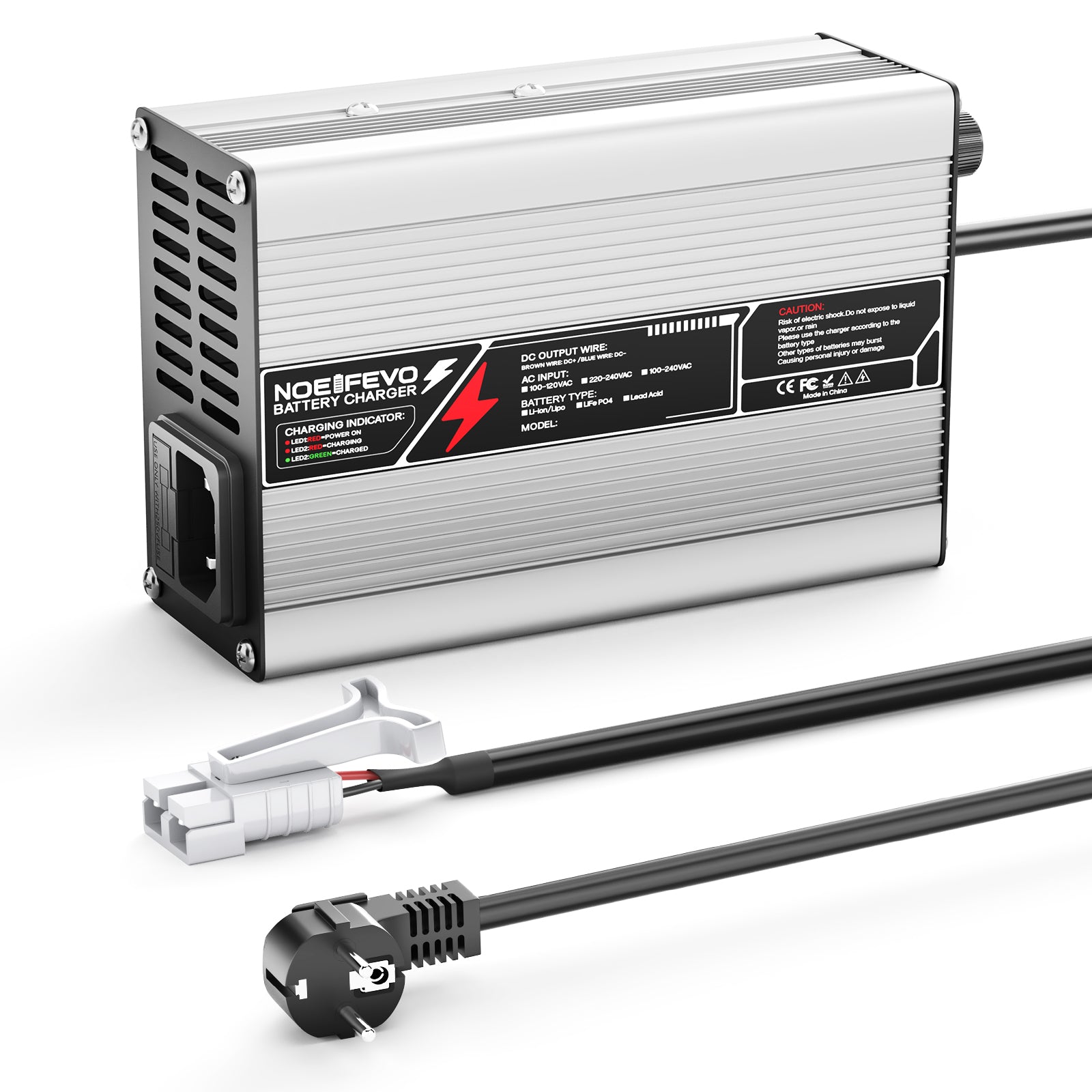 NOEIFEVO 50.4V 2A 2.5A 3A Cargador de litio para baterías 12S 44.4V Li-Ion Lipo, con ventilador de refrigeración, apagado automático