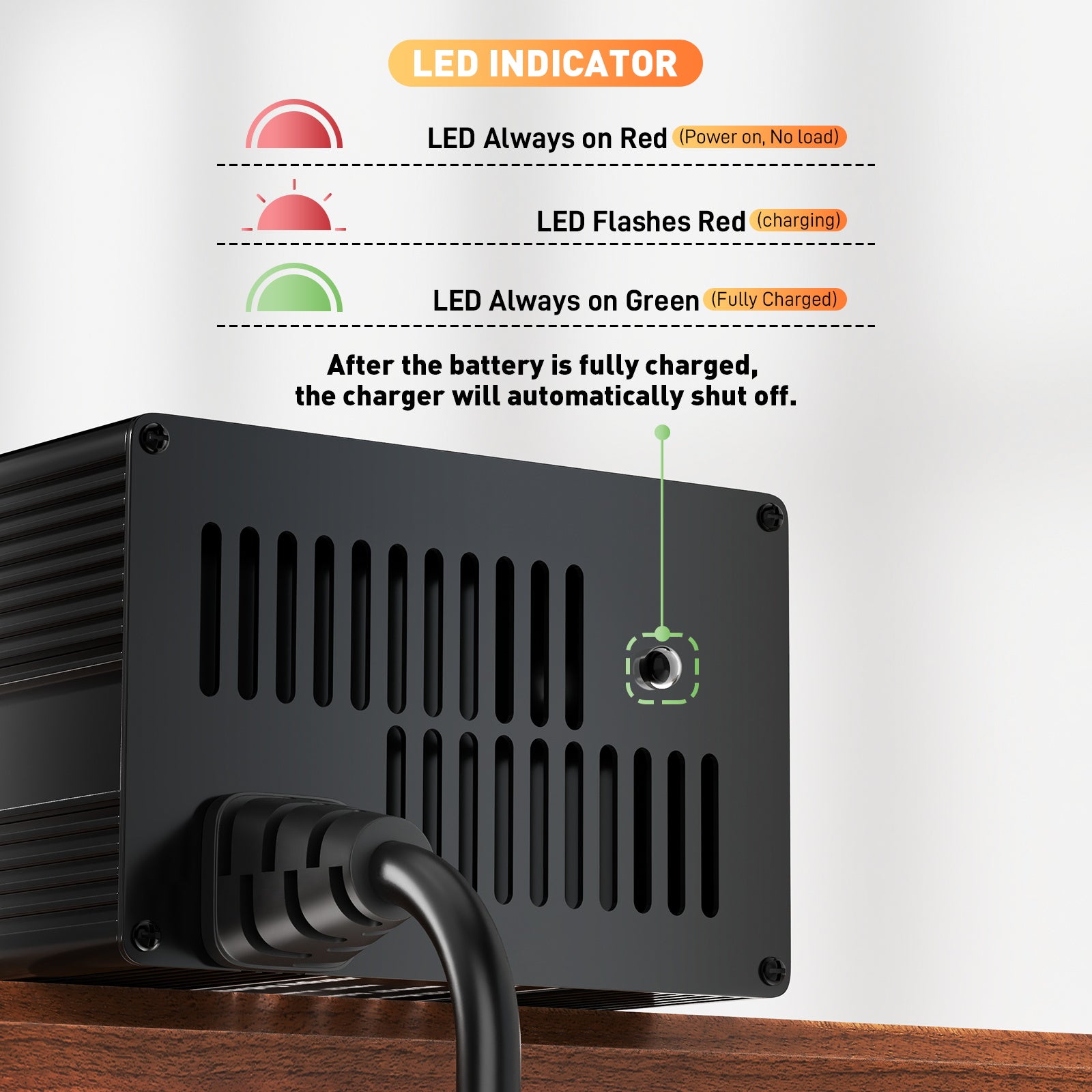 Noeifevo 29,2 V 15 A LiFePO4  batería de Cargador para batería de litio de 24 V 25,6 V, activación BMS de 0 V, apagado automático con protección total