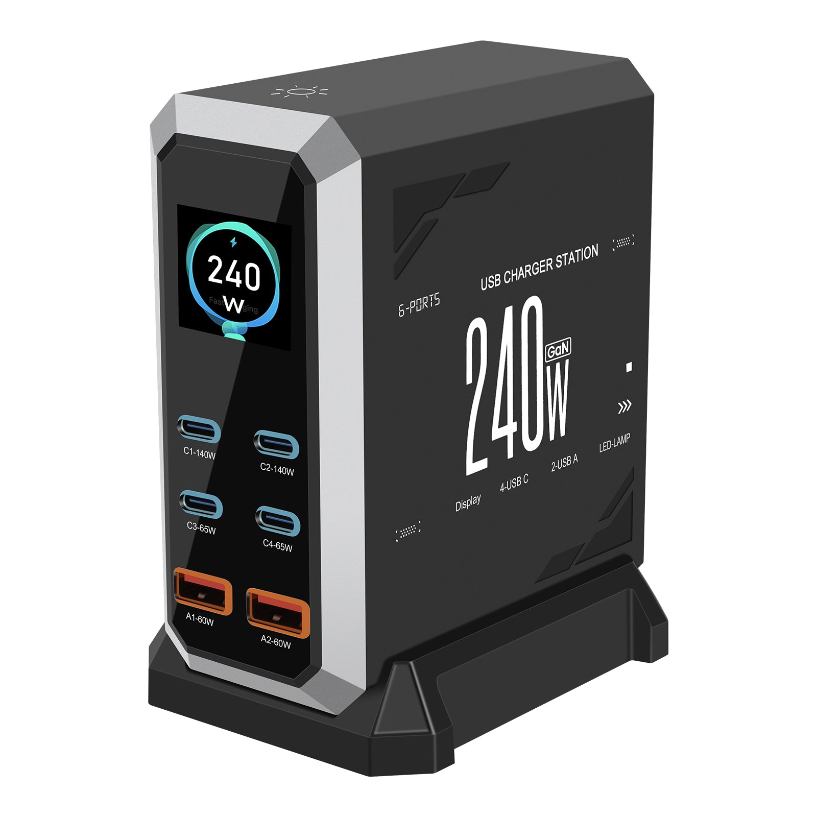 NOEIFEVO 240W USB-Ladestation mit 6 Anschlüssen, PD3.1 140W USB Typ-C & PPS/PD USB Typ-A Ladegerät – Desktop-Schnellladestation kompatibel mit MacBook, Laptops, Tablets, iPhone, Samsung Smartphones