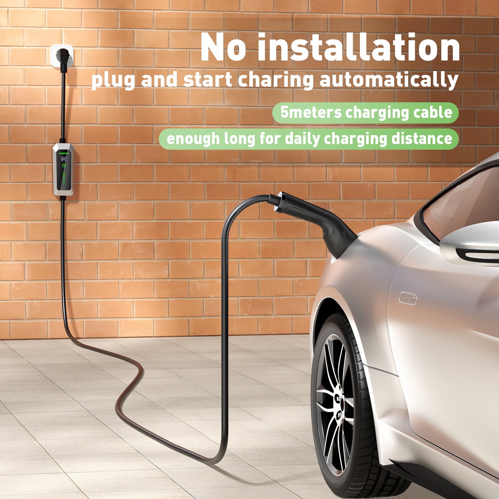 Type 2 3.5 kW EV charger, mobile EV charging cable with Schuko plug, 5-meter charging cable