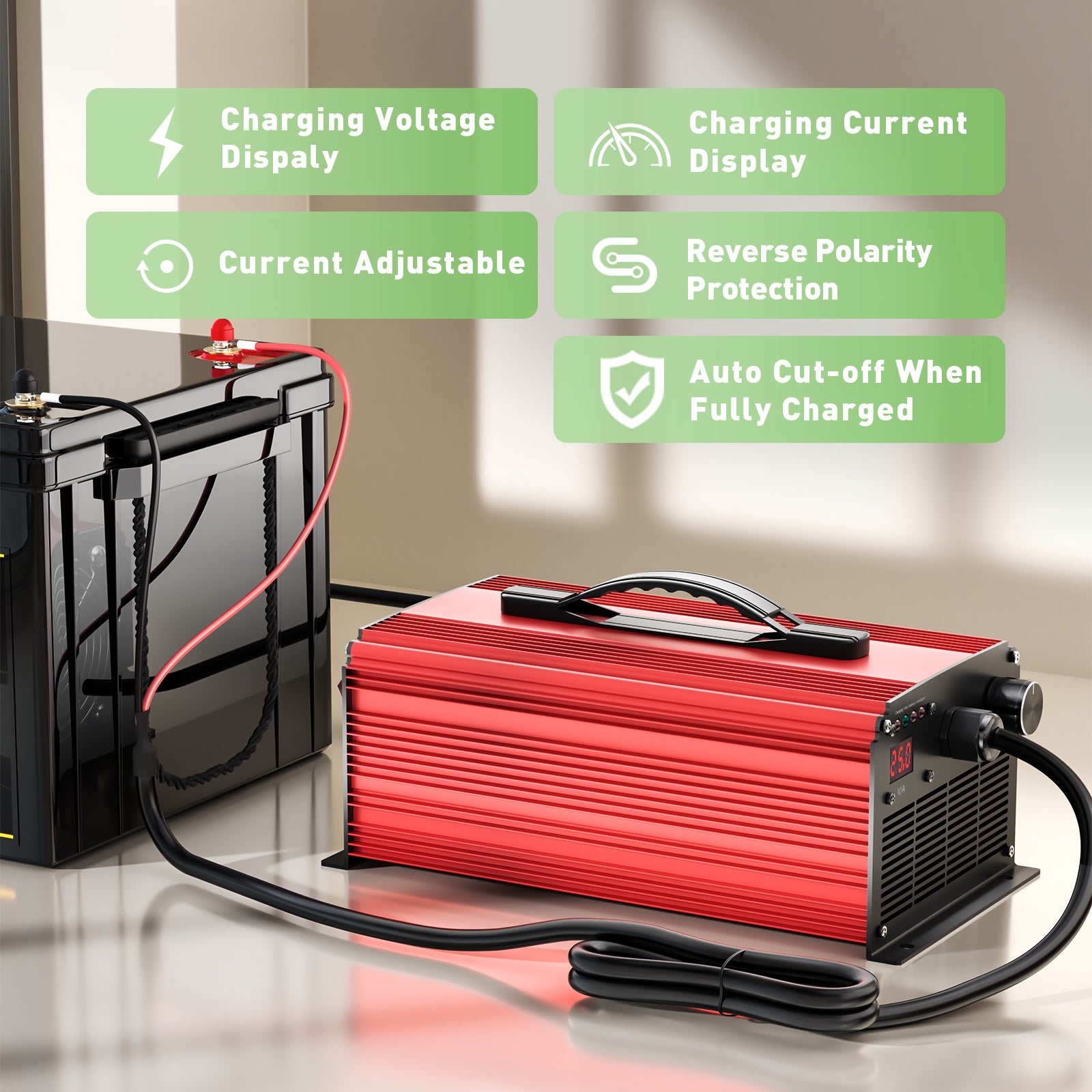 NOEIFEVO 42V 25A Lithium-batterijlader voor 37V (36V) 10S Lithium Li-ion Lipo-batterij, LCD-display, instelbare stroom, lader voor e-bike, scooter, elektrische motorfiets