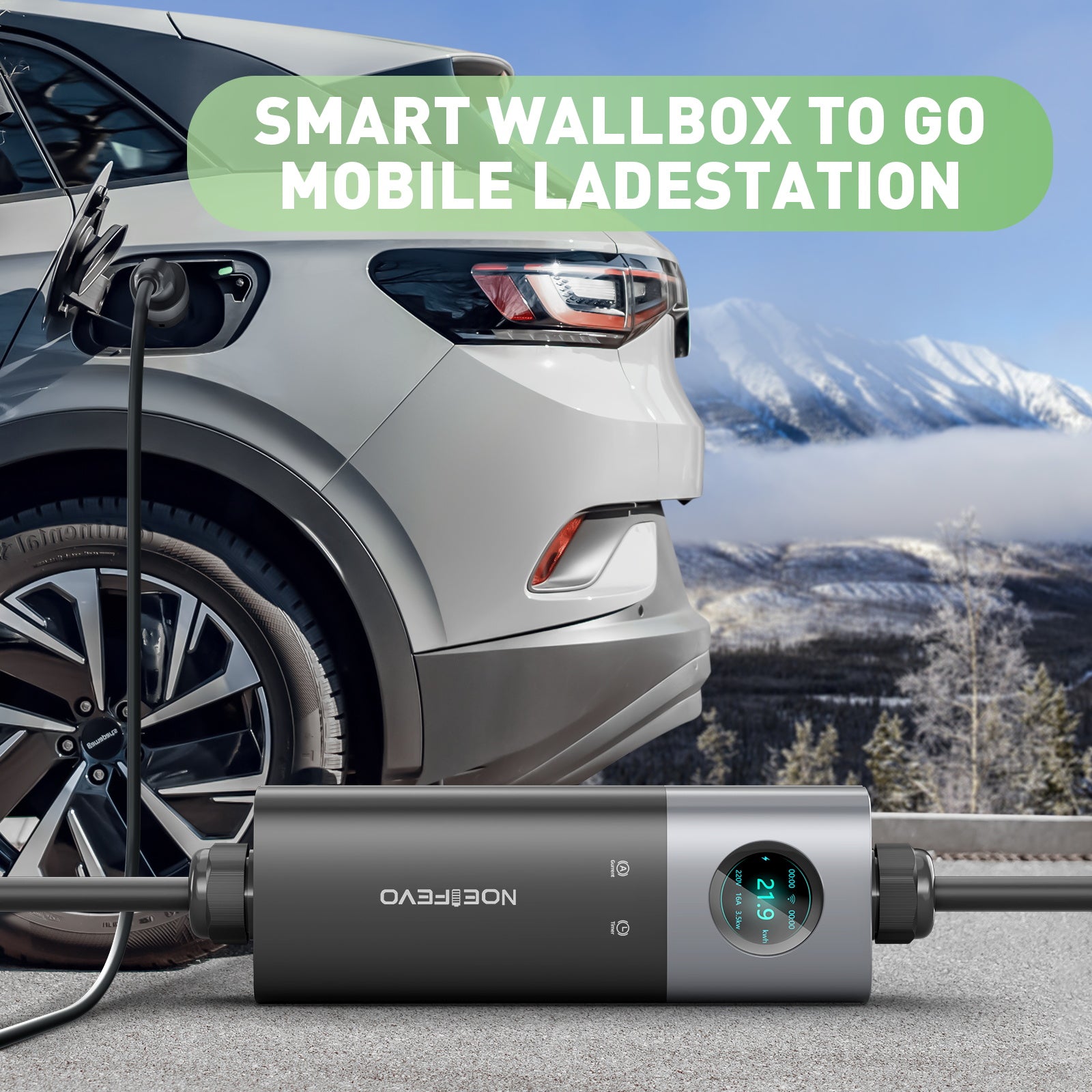 NOEIFEVO Q21W Wlan carregador de carro elétrico móvel Wallbox 11kW com controlo remoto APP, cabo de carregamento trifásico 5m/10m Tipo2 CEE16A 