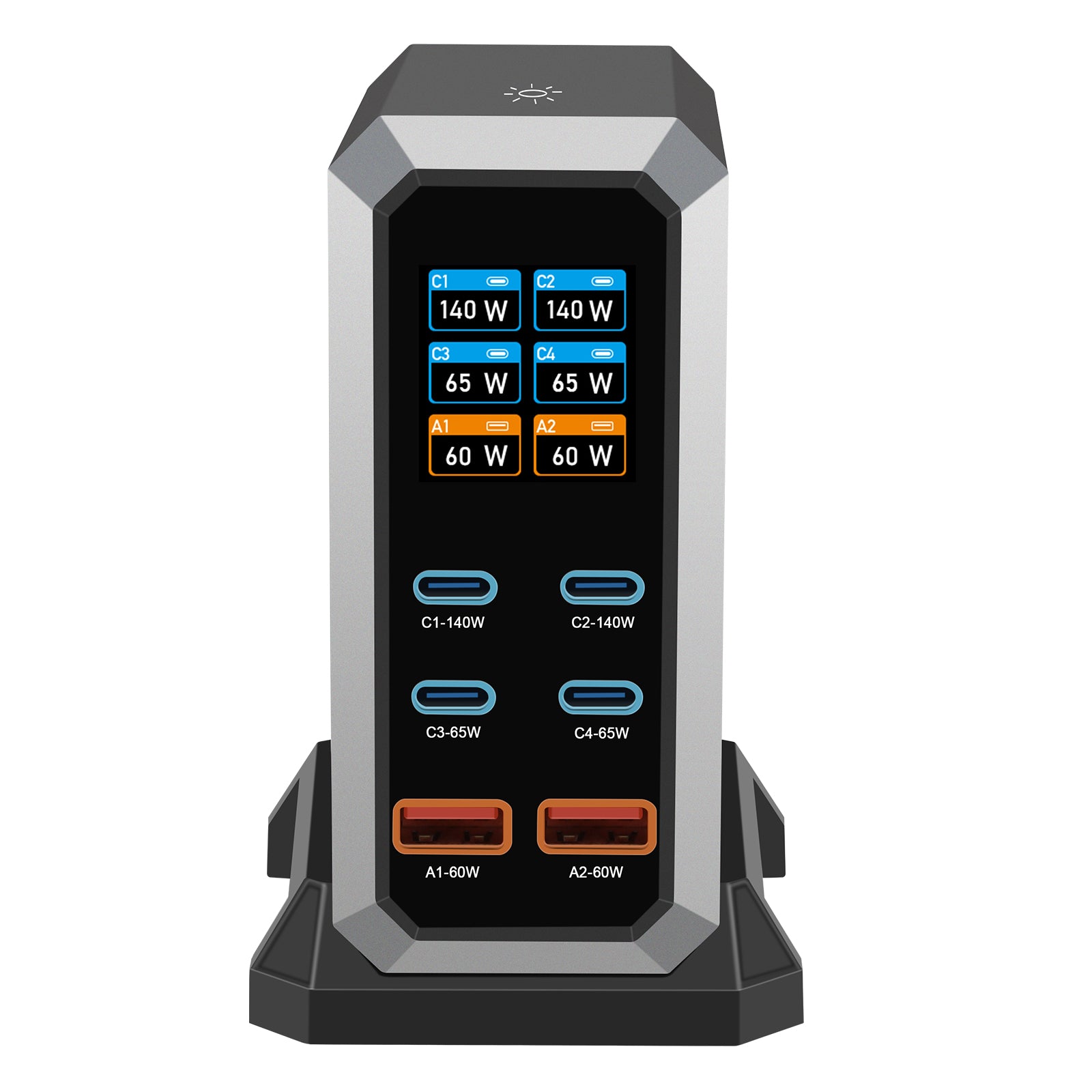 NOEIFEVO 240W USB-Ladestation mit 6 Anschlüssen, PD3.1 140W USB Typ-C & PPS/PD USB Typ-A Ladegerät – Desktop-Schnellladestation kompatibel mit MacBook, Laptops, Tablets, iPhone, Samsung Smartphones