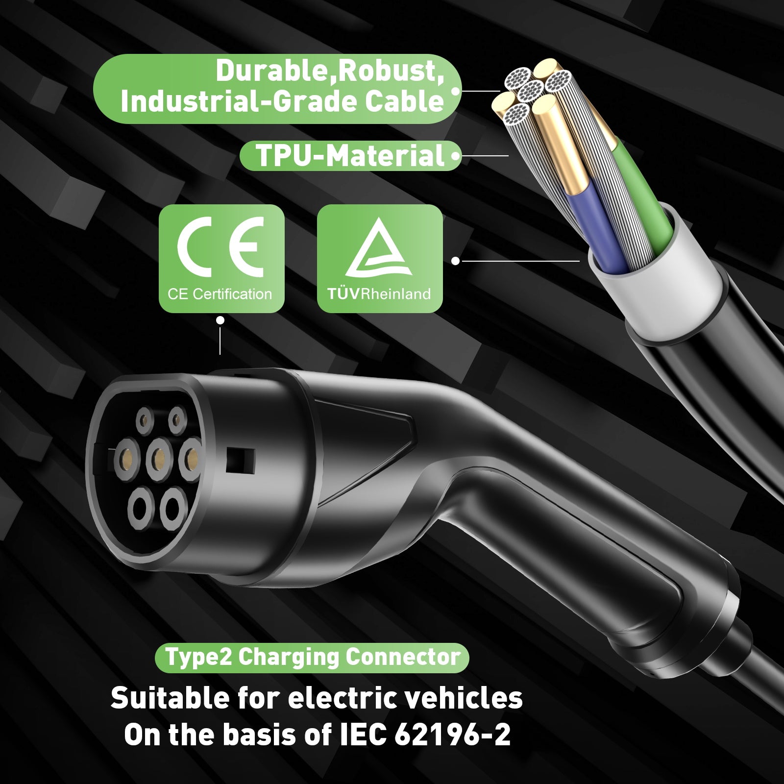 NOEIFEVO F095 Cable de carga tipo 2 a Schuko EV para vehículo eléctrico, corriente ajustable de 3,5 KW 6A a 16A, 3m/5m/10m
​