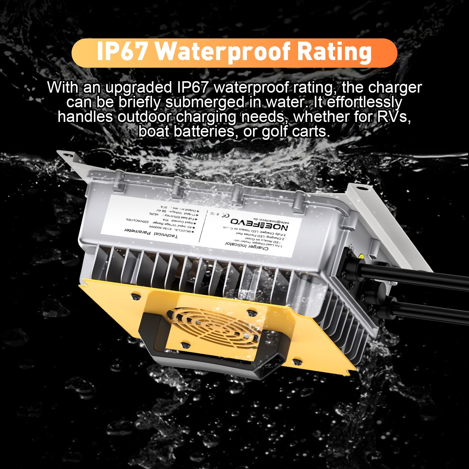  NOEIFEVO 58,4 V 50 A LiFePO4 Ładowarka do akumulatora 51,2 V (48 V) 16 S LiFePO4, wodoodporna, aktywowana 0 V BMS