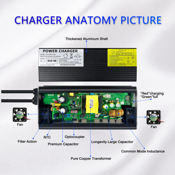 NOEIFEVO 54.6V 5A lithiumoplader til 13S 48V batteri, LED display, aluminiumshus, ventilator