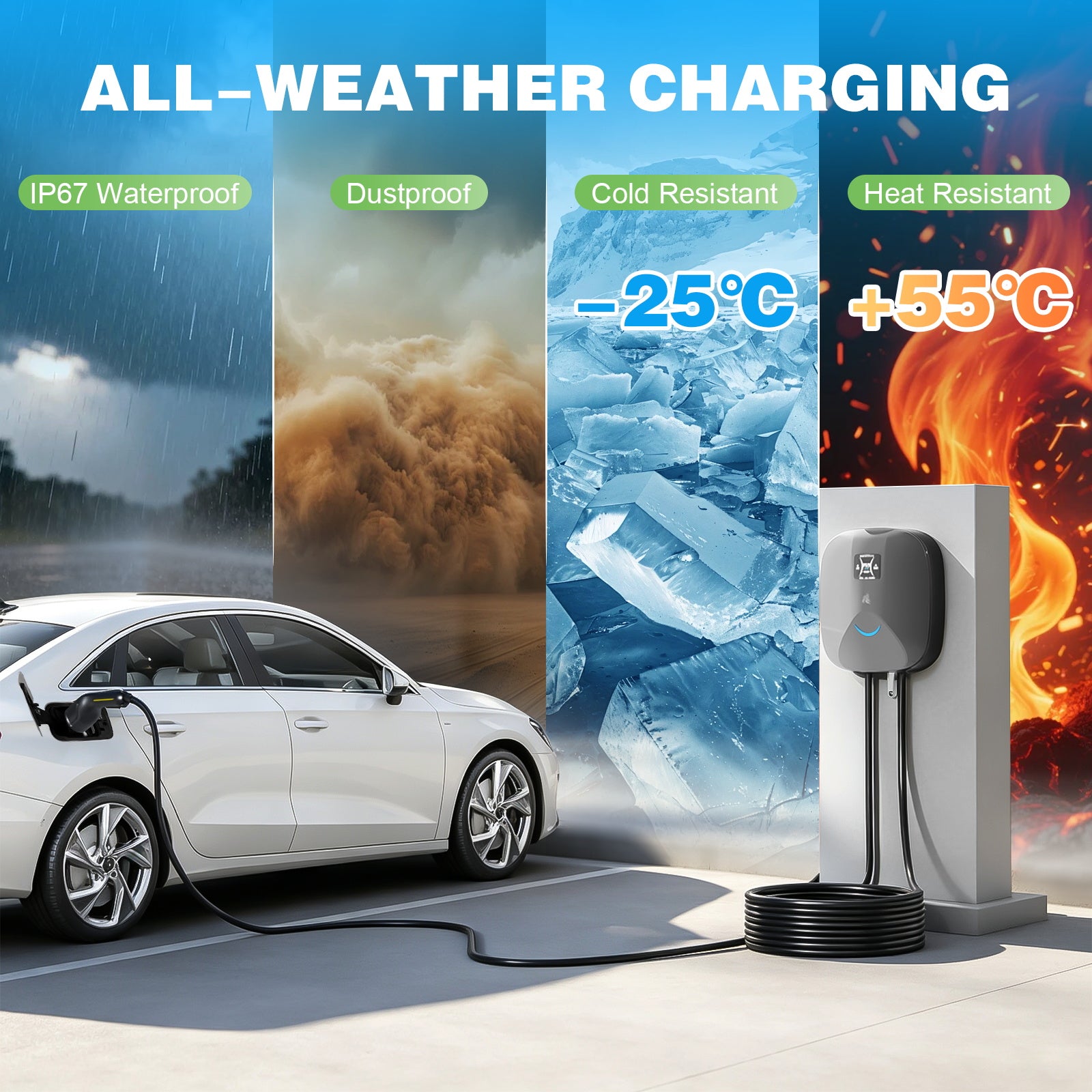 NOEIFEVO Wallbox 11kW mit APP & RFID – 3-Phasiges Typ 2 EV-Ladegerät 400V, 6–16 A, 5M Kabel mit Kabelhalter – RCD Typ B & IP67,Einstellung Startzeiteffiziente Ladestation für Zuhause für BEV PHEV