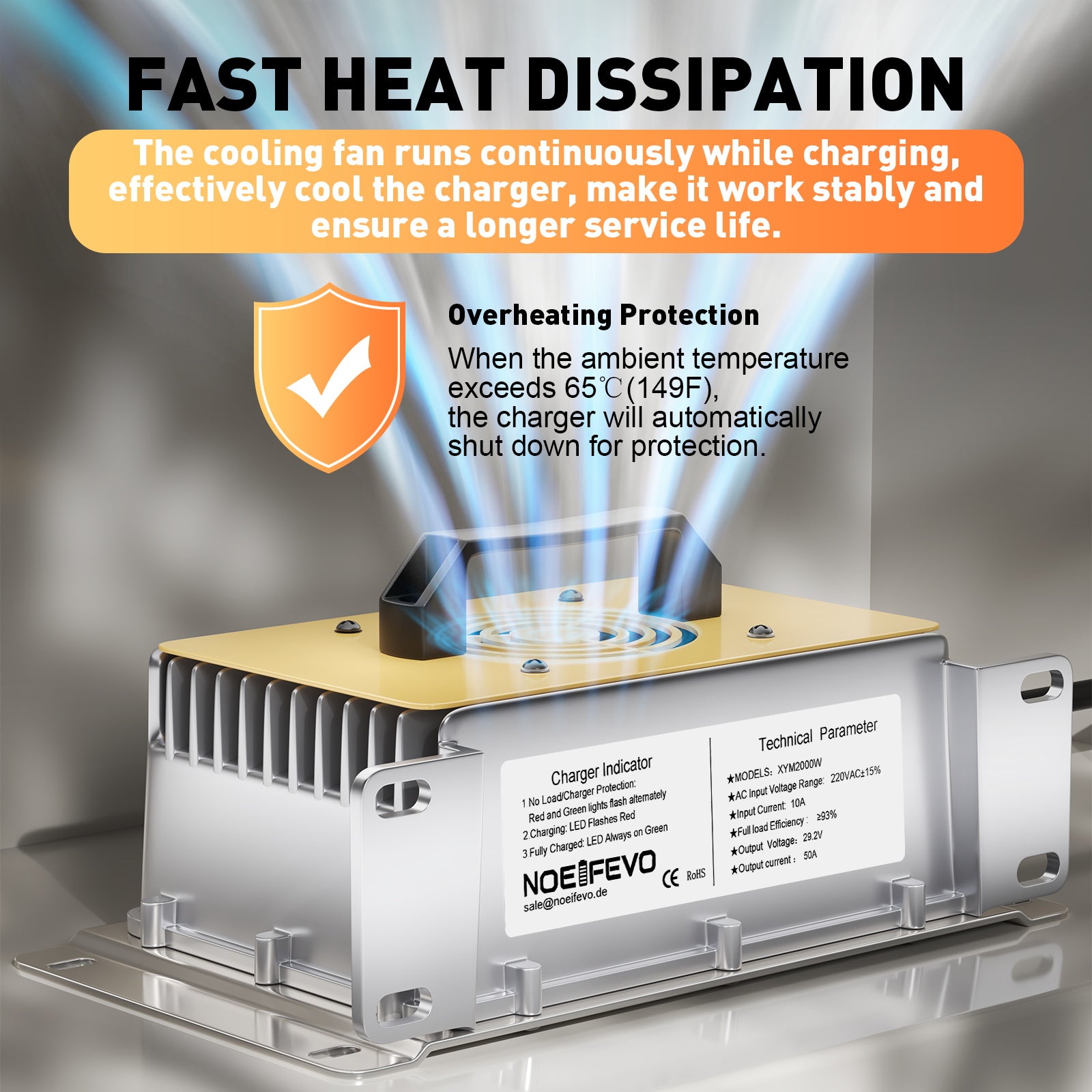 NOEIFEVO 29.2V 50A pikalaturi 24V 25.6V LiFePO4 Litium-akulle, vedenpitävä, 0V BMS Aktivoi