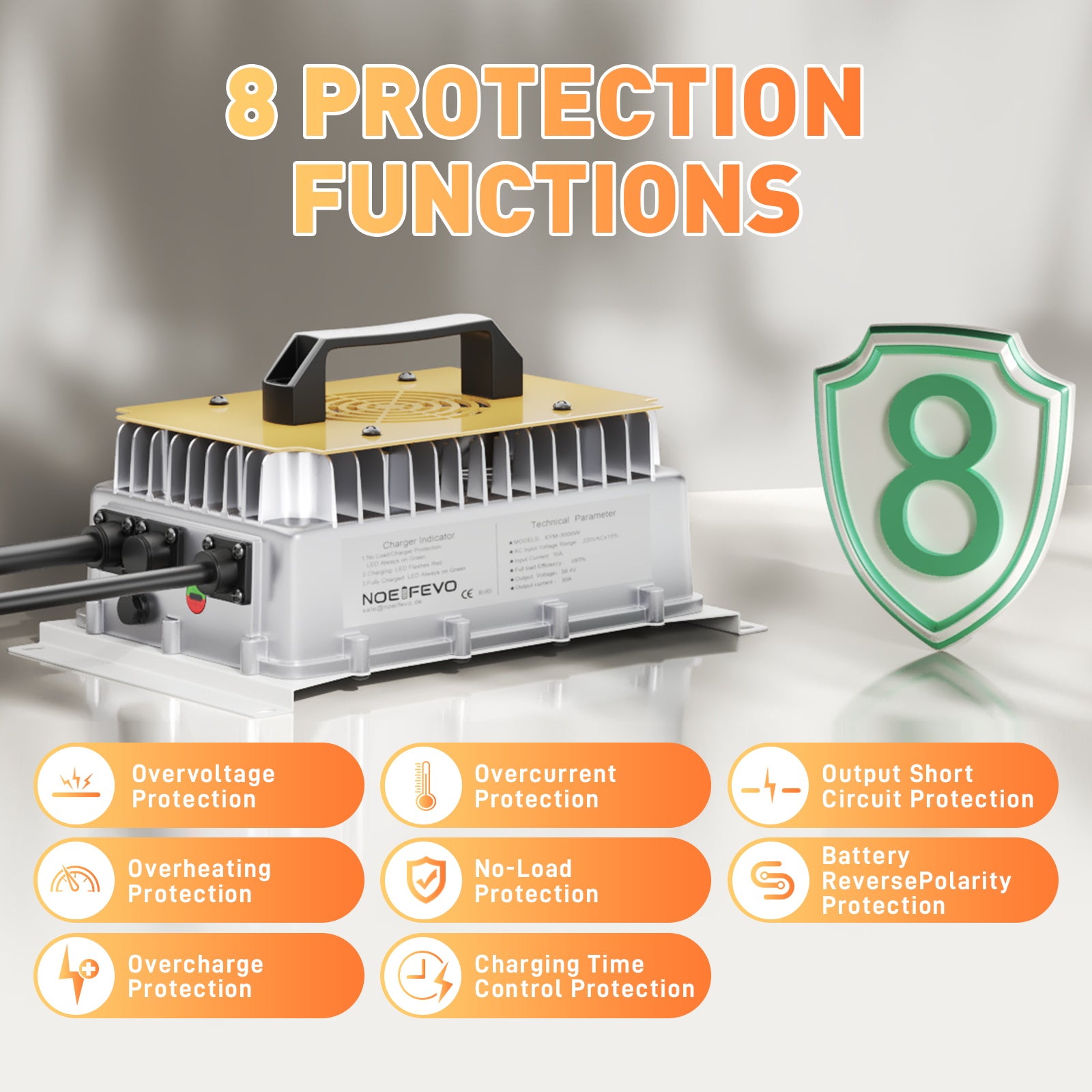  NOEIFEVO 58,4 V 50 A LiFePO4 Ładowarka do akumulatora 51,2 V (48 V) 16 S LiFePO4, wodoodporna, aktywowana 0 V BMS