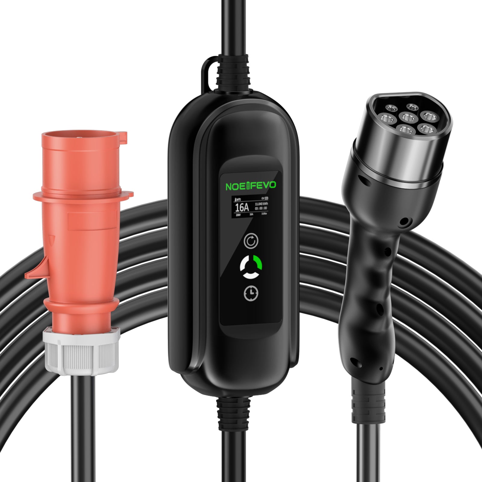 Noeifevo Typ2 Mobil EV Wallbox, 11KW 3-faset CEE16A Justerbar ladningsstyrke EV-lader, 5m/10m/15m EV-ladekabel til Model Y/3, ID.3/4/5, MG4, EX30, e-up, e-tron, Zoe og andre EV.
