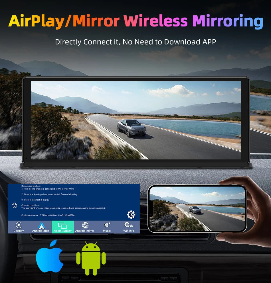 NOEIFEVO 11,3 Zoll aktualisiert Wireless Carplay Bildschirm für Autos mit 4K Dashcam und 1080p Rückfahrkamera, Unterstützung Apple Carplay & Android Auto Autoradio, GPS Navigation/Spiegel Link/Sprachsteuerung/FM/Bluetooth