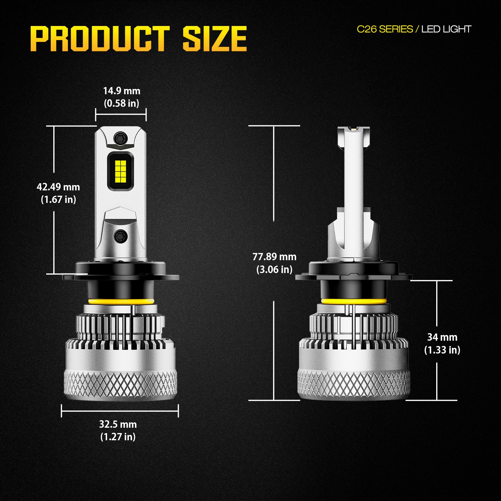 NOEIFEVO H7 Auto Scheinwerferlampe, 40.000 Lumen, 200W, 6500K Hvid, IP68 Vandtæt, 100.000 Timer Levetid, Nærlys og Fjernlys