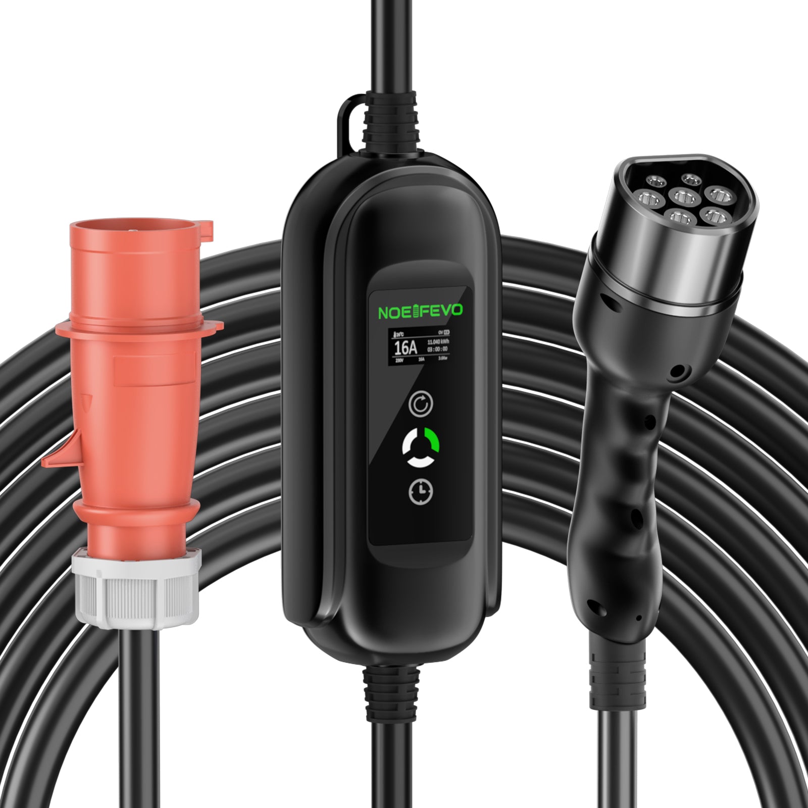 Noeifevo Typ2 Mobil EV Wallbox, 11KW 3-faset CEE16A Justerbar ladningsstyrke EV-lader, 5m/10m/15m EV-ladekabel til Model Y/3, ID.3/4/5, MG4, EX30, e-up, e-tron, Zoe og andre EV.
