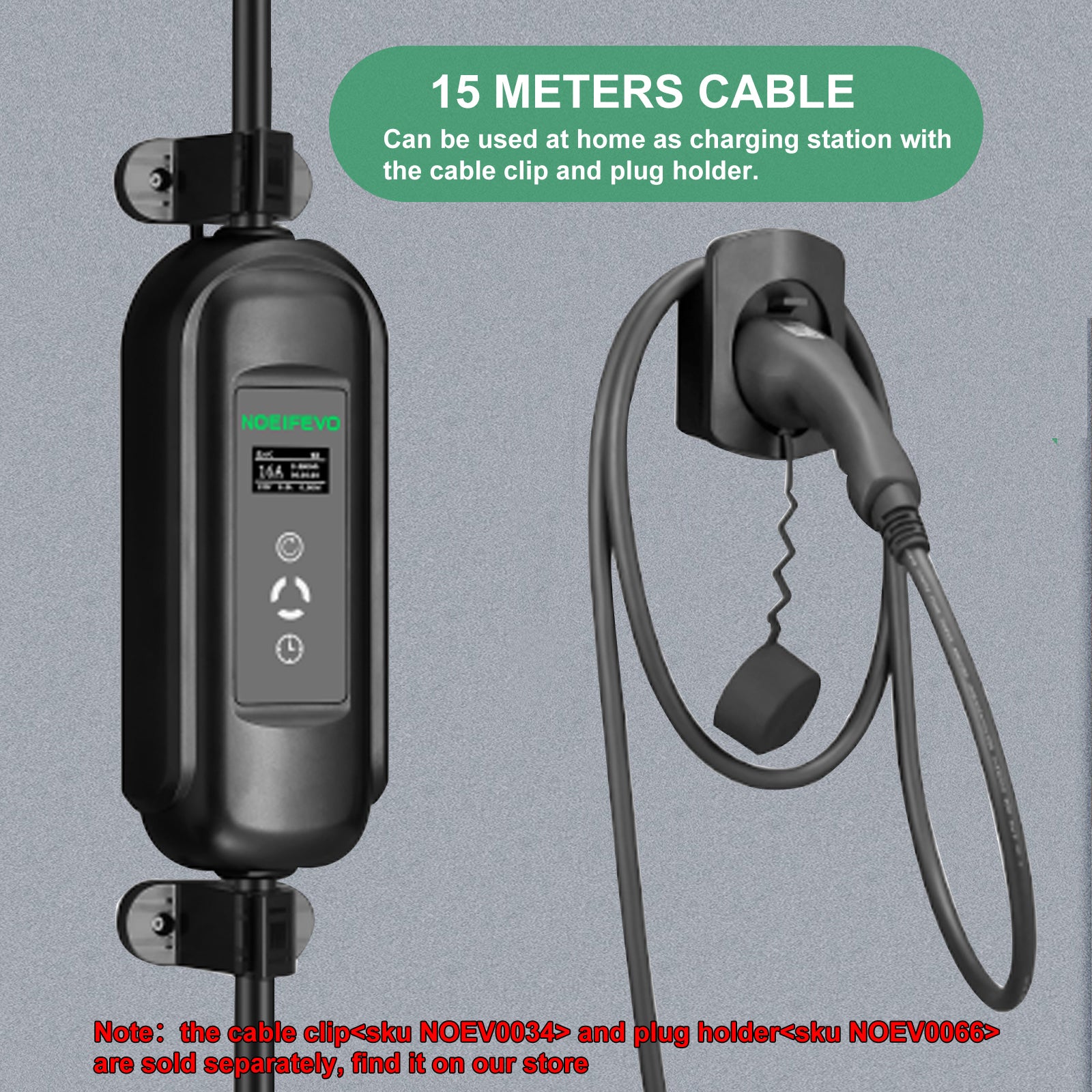 Noeifevo 15meters Mobile EV laddningskabel, 3.7KW 16A bärbar typ 2 typ 1 EV laddare med Schuko