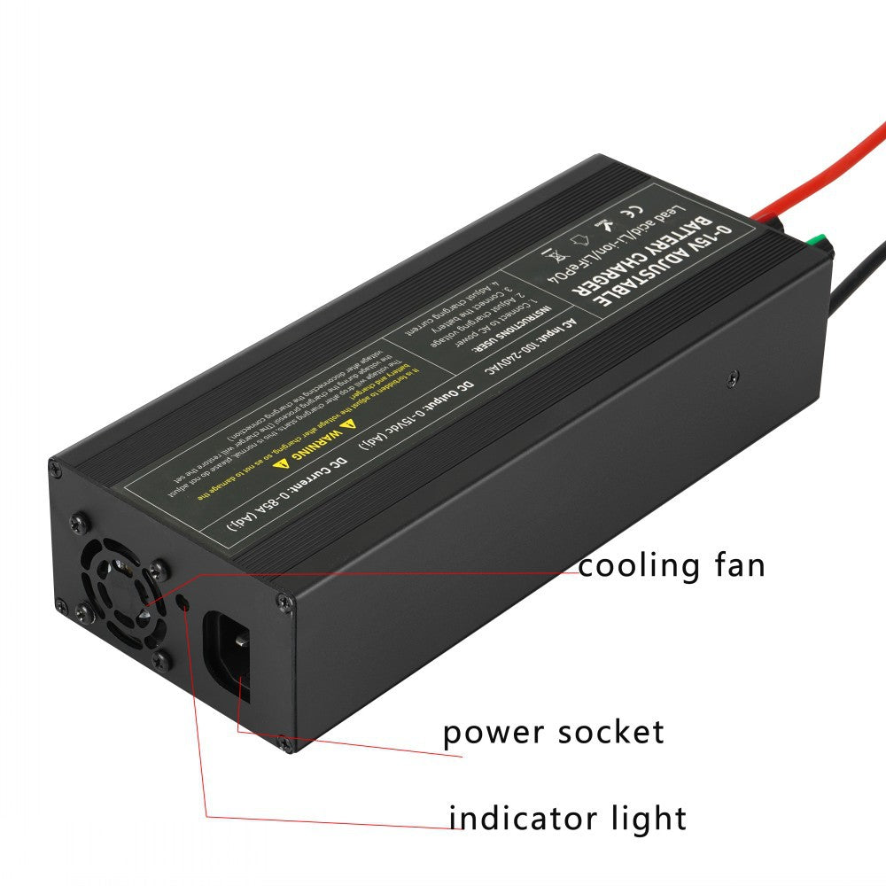 NOEIFEVO Instelbaar spannings- en stroombereik 0-15V 1-60A /85A batterijlader, compatibel met 3,7V 6V 12V lithium-, LiFePO4- en loodzuuraccu's