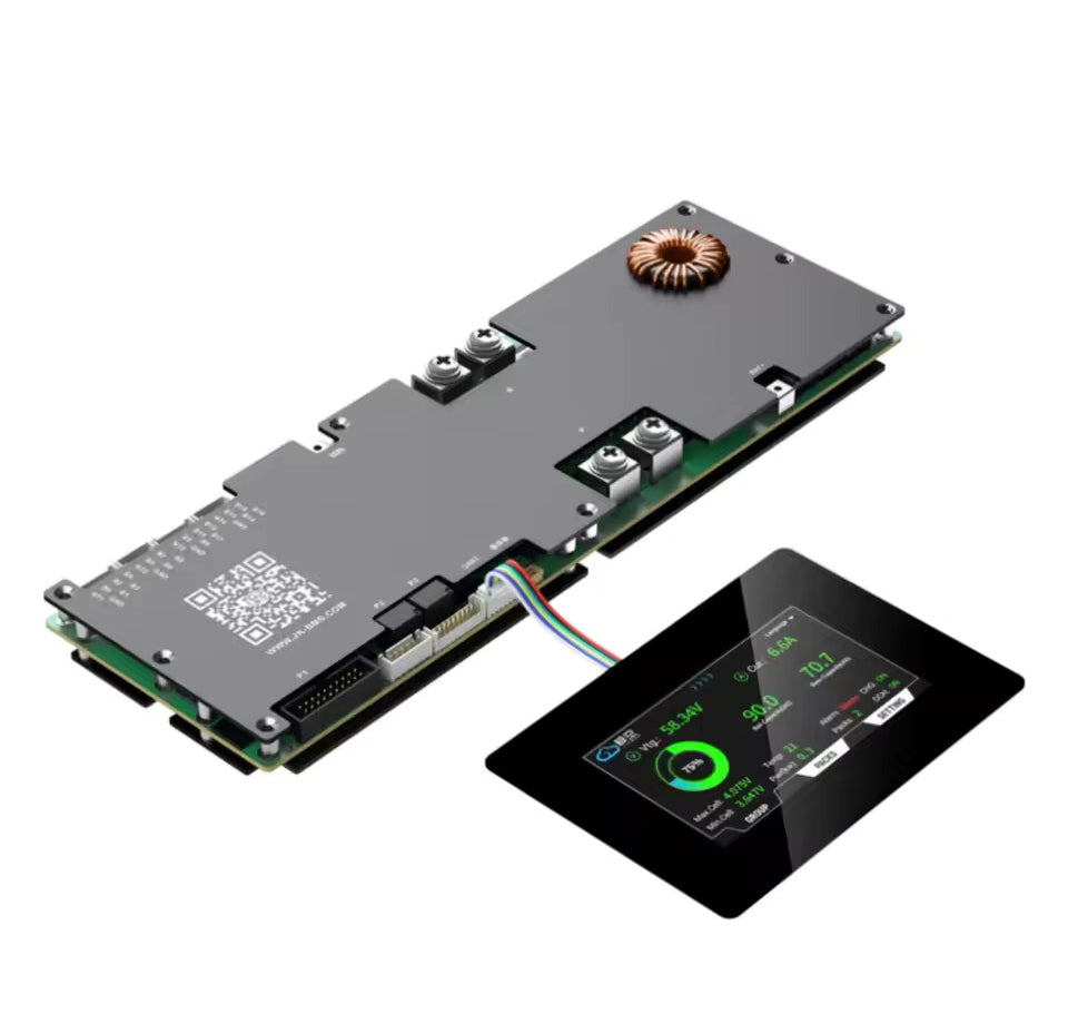 Batteri-BMS med 4,3-tommers display, intelligent aktiv BMS 8S–16S 200A 24V–48V Li-Ion/LiFePO4/LTO 2A batteri-energibalancer med Bluetooth, CAN/RS485