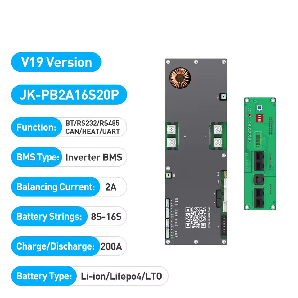 Batteri-BMS med 4,3-tommers display, intelligent aktiv BMS 8S–16S 200A 24V–48V Li-Ion/LiFePO4/LTO 2A batteri-energibalancer med Bluetooth, CAN/RS485