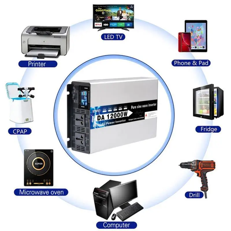 12V 24V 48V 60V 72V čistě sinusový měnič výkonu, 4000W 12000W solární automatický měnič napětí s dálkovým ovládáním