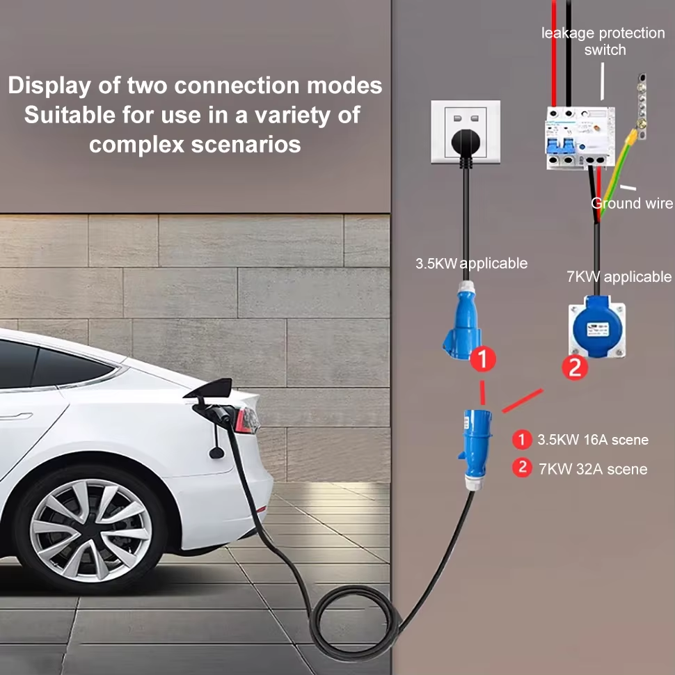 EV-laddadapter, CEE 32A blått uttag till Schuko hushållskontaktadapter, för 7kW 32A EV-laddare