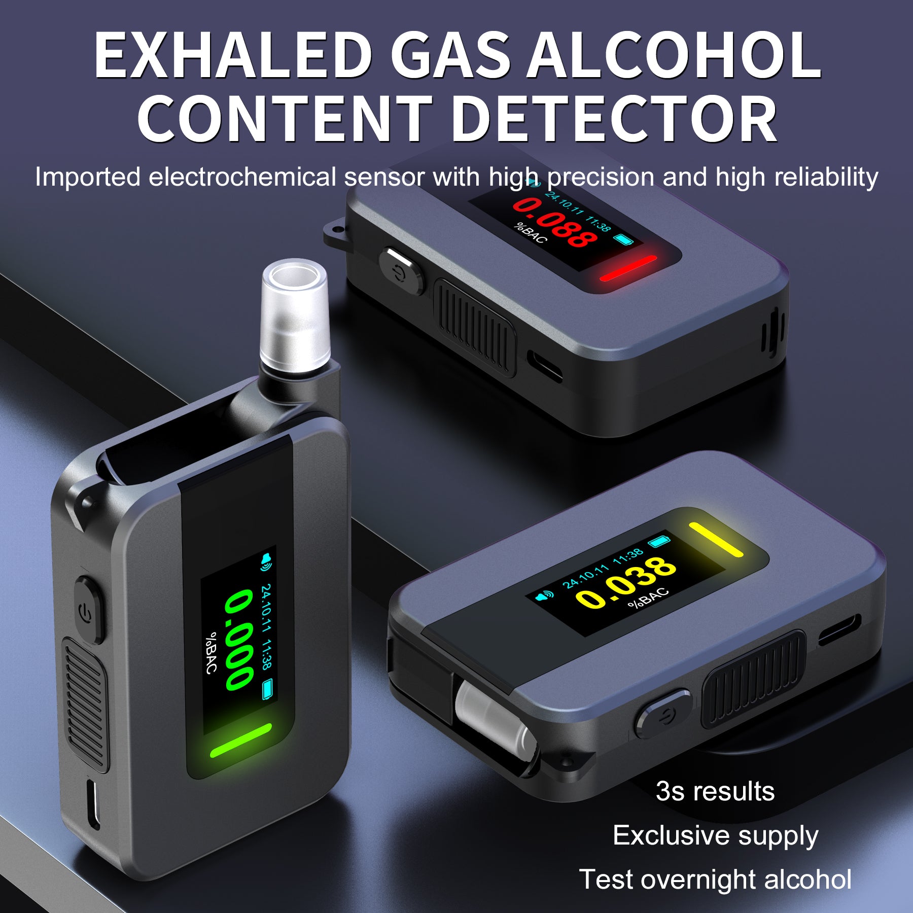 NOEIFEVO D1000 Probador de alcohol con sensor de celda de combustible de alta precisión, medidor de alcohol en sangre, boquilla plegable, pantalla LED, detector de alcohol versátil