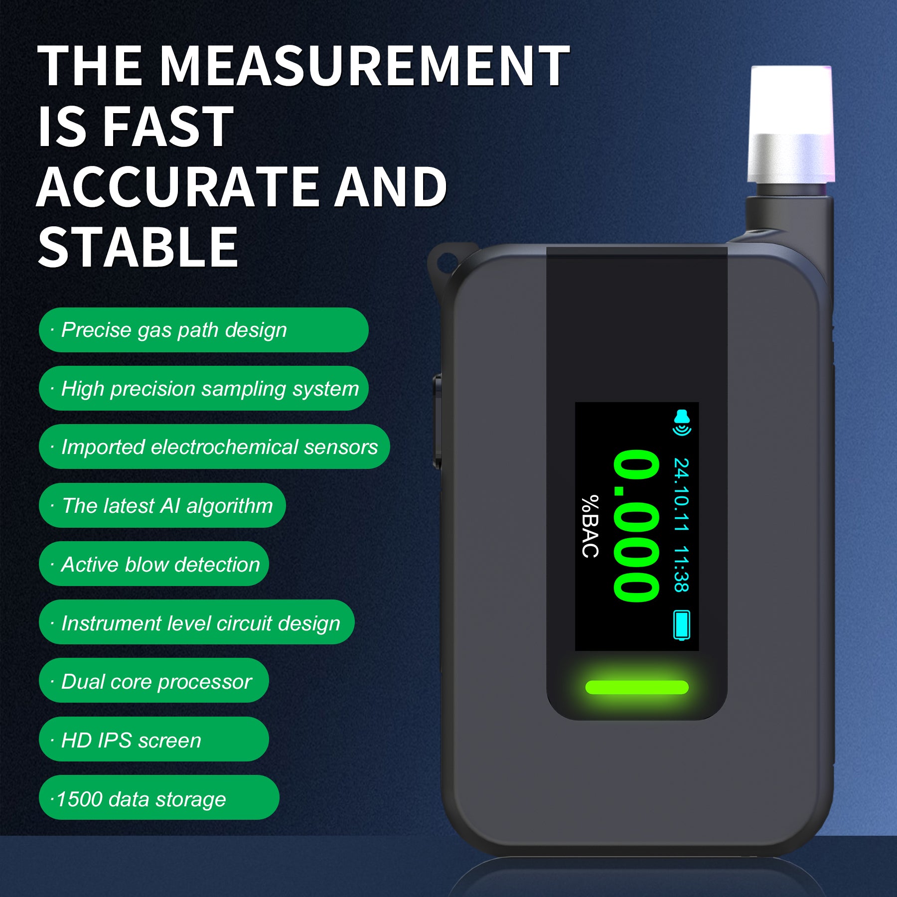 NOEIFEVO D1000 Probador de alcohol con sensor de celda de combustible de alta precisión, medidor de alcohol en sangre, boquilla plegable, pantalla LED, detector de alcohol versátil