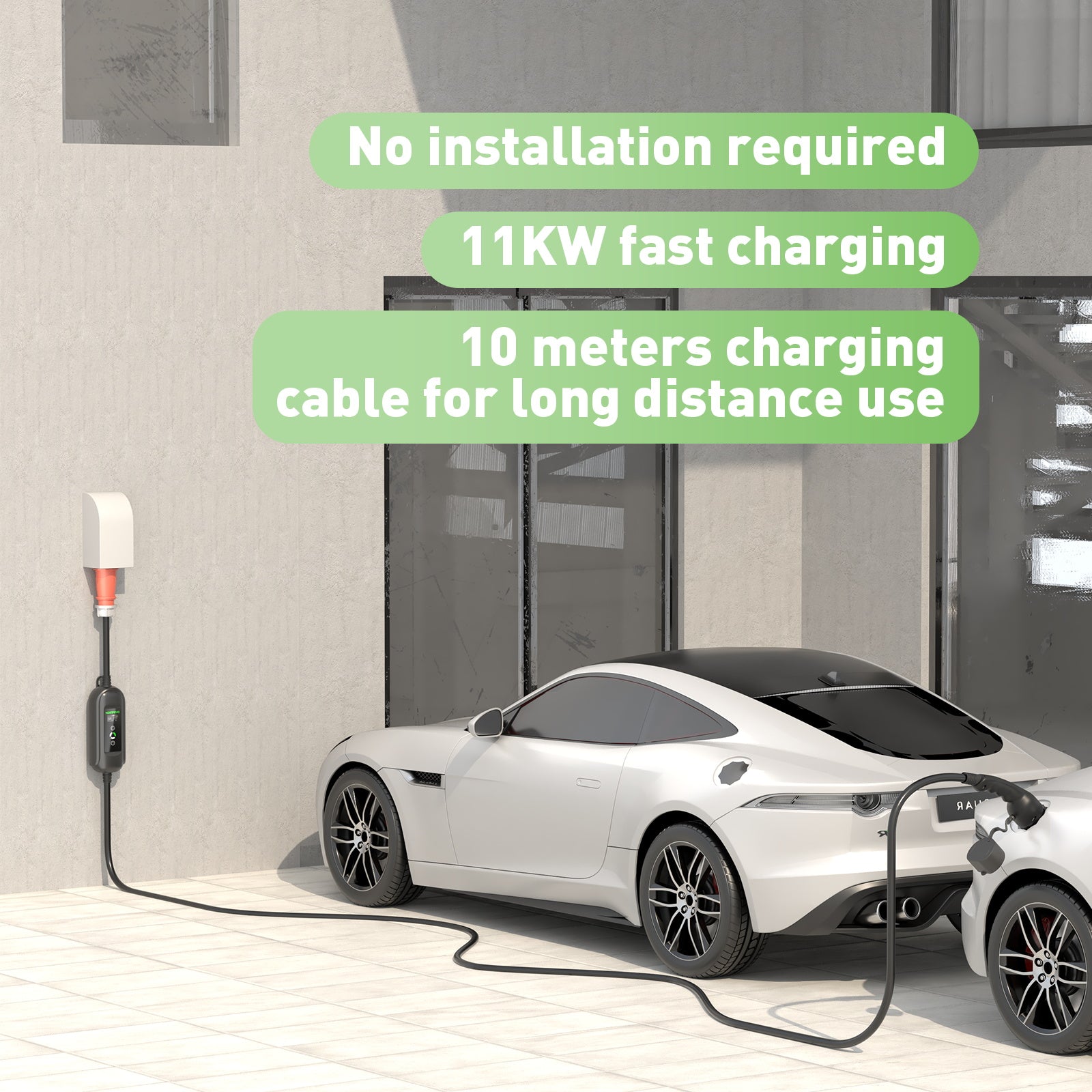 Noeifevo 11KW Typ 2 EV-laddningsstation, 16A 3 fas elektrisk fordonsladdare, CEE 16A Mobile EVSE Wallbox med 10 meter kabel