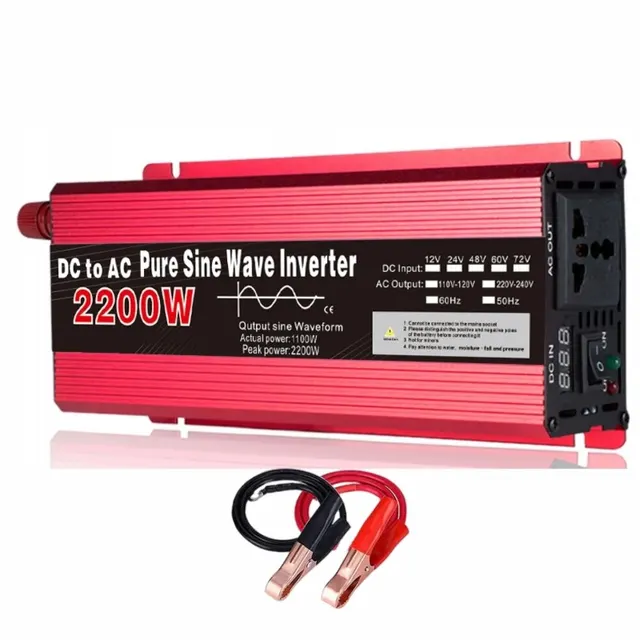 12 V til AC 220 V ren sinus-inverter, 1000W, 1600W, 2200W, 3000W bærbar strømforsyningskonverter, bil-sol-inverter