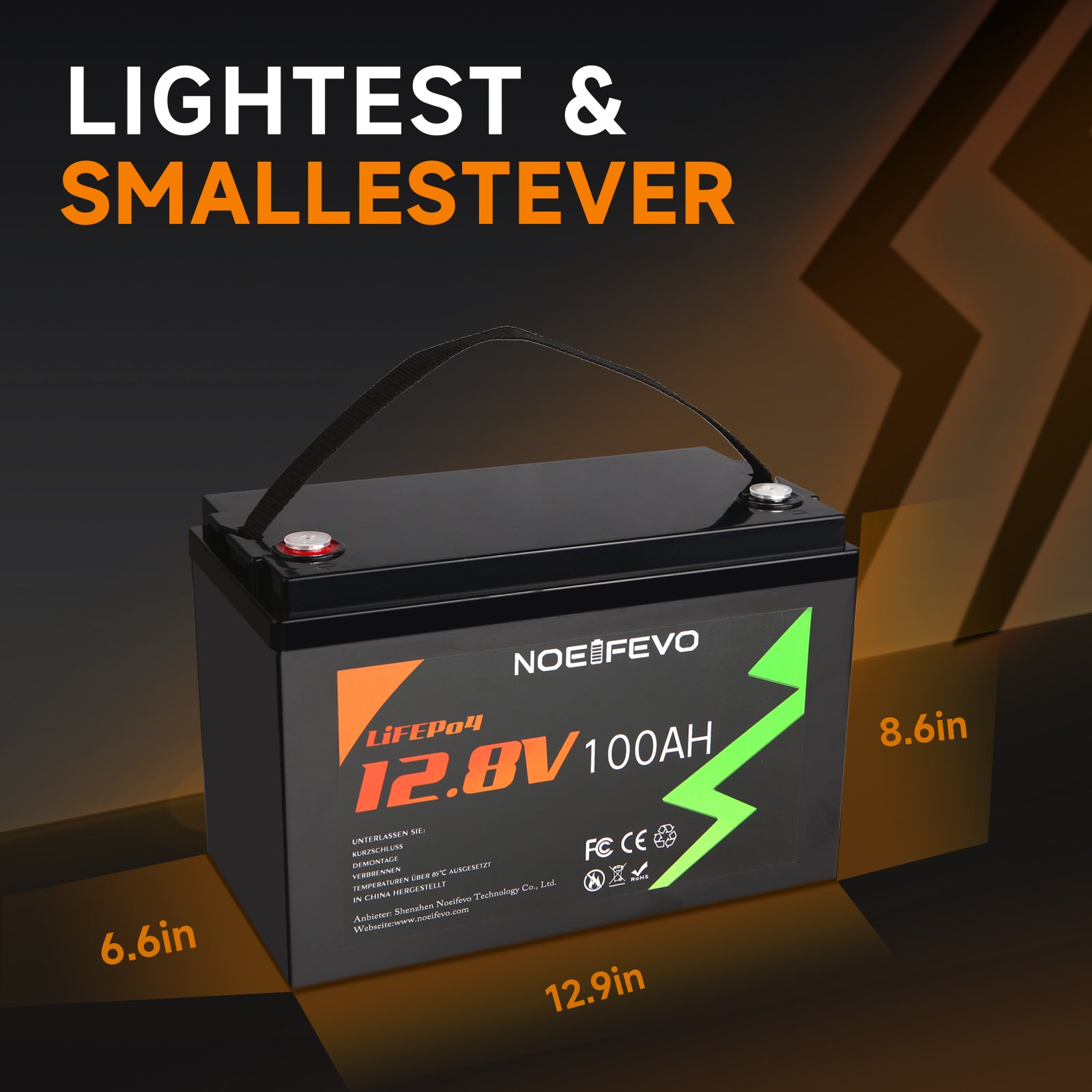 NOEIFEVO 12,8 V 100 Ah LiFePO4 litiumbatteri, fulladdat på 2 timmar med 14,6 V 50 A laddare, 4000+ laddningscykler, perfekt som strömkälla för husbil, båt.