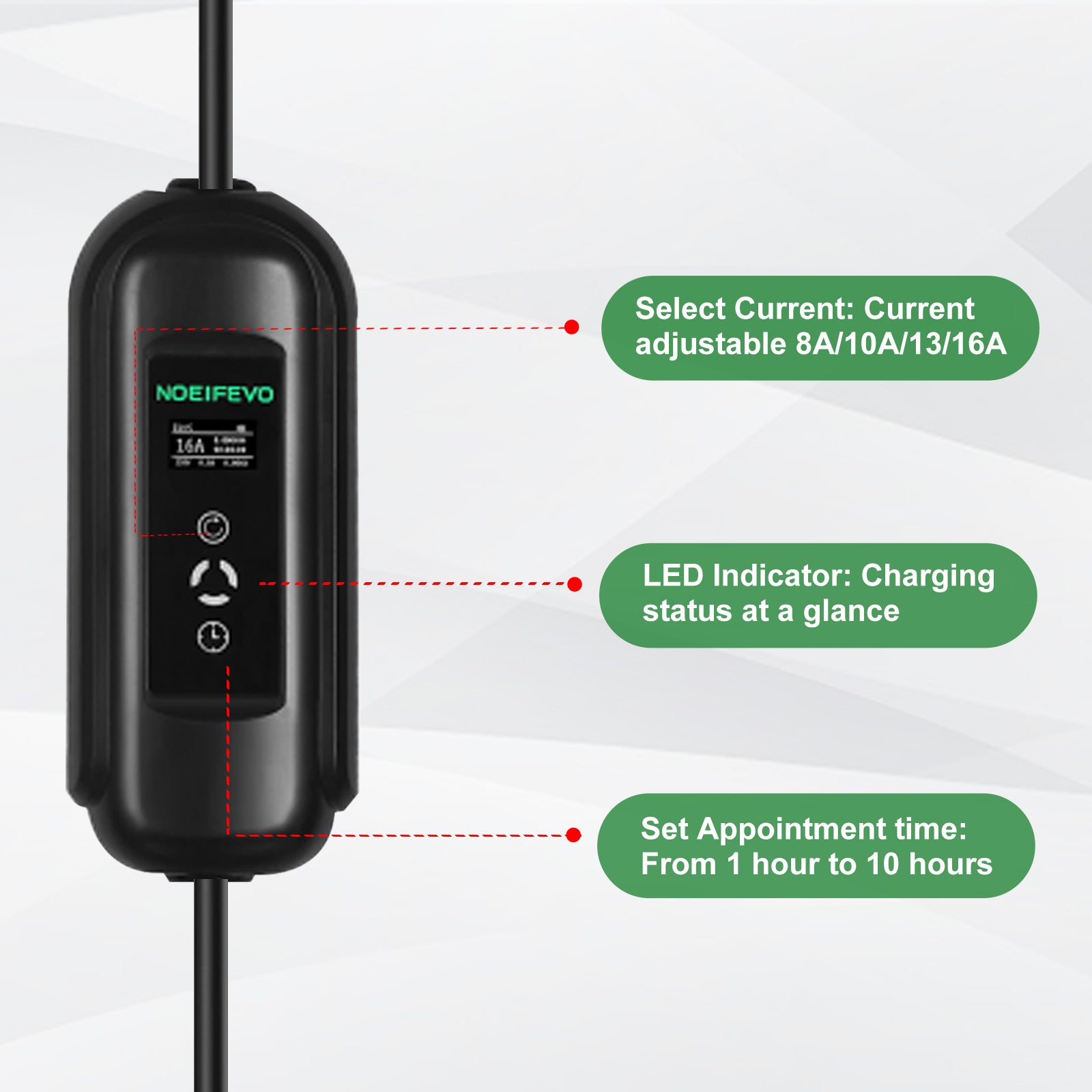 Noeifevo Portable Type1 3,6KW 16A EV nabíjačka, 5m/10m mobilný EV nabíjací kábel s Schuko
​