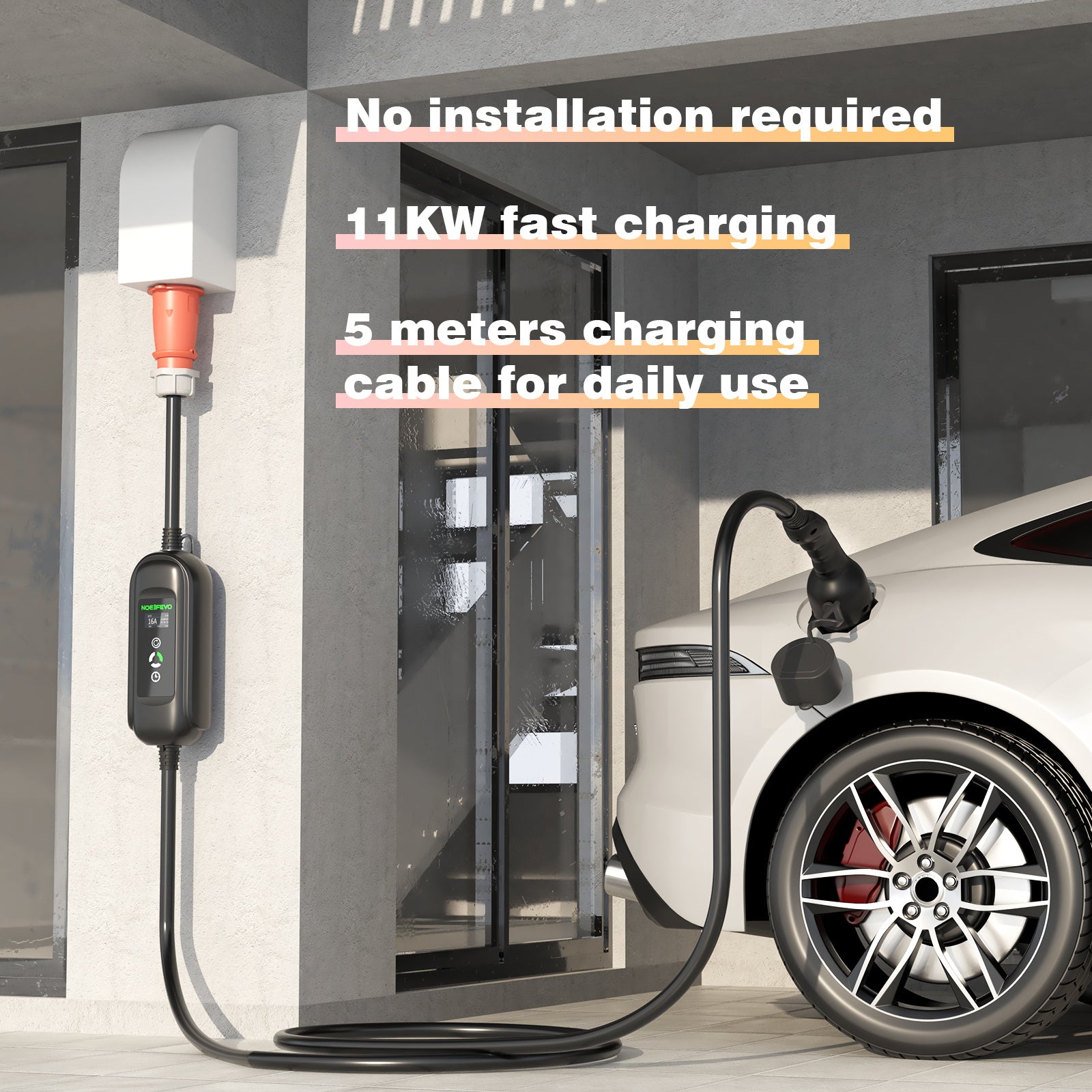 Noeifevo 11KW Auto Batterie Ladegerät, Typ2 auf CEE16A EV Ladegerät mit Haushaltsadapter , 5m/10/15m