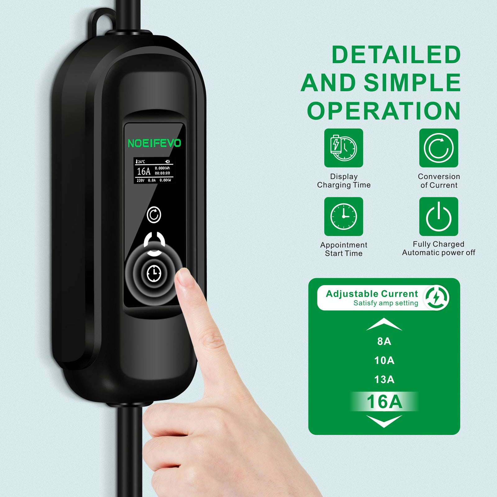 Noeifevo Type2 EV Charging Station Set, 11KW 16A 5M EV Charging Cable, Power Fast Charging Cable